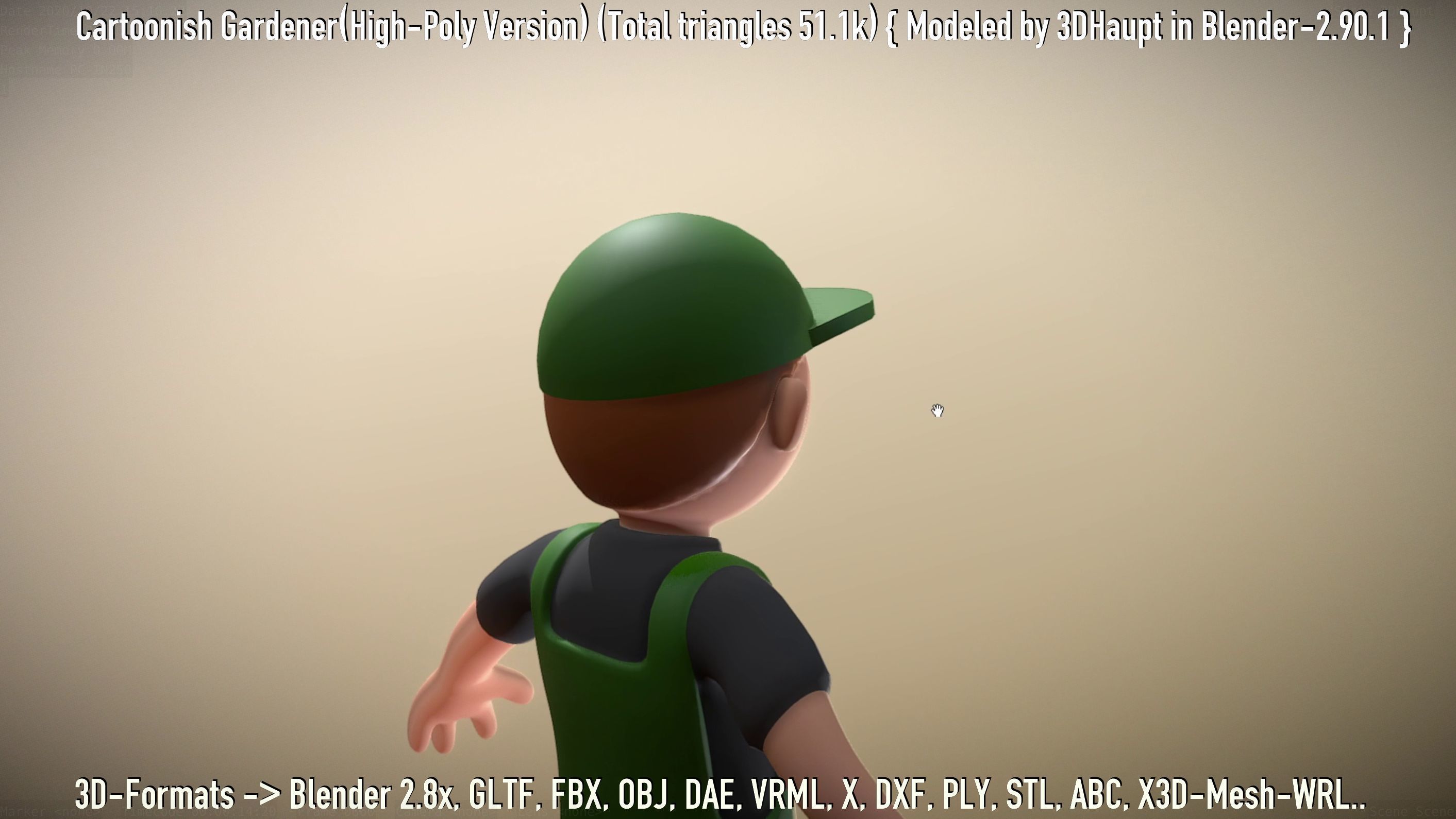 Cartoonish Gardener High-Poly Version Not Rigged 3D model_108