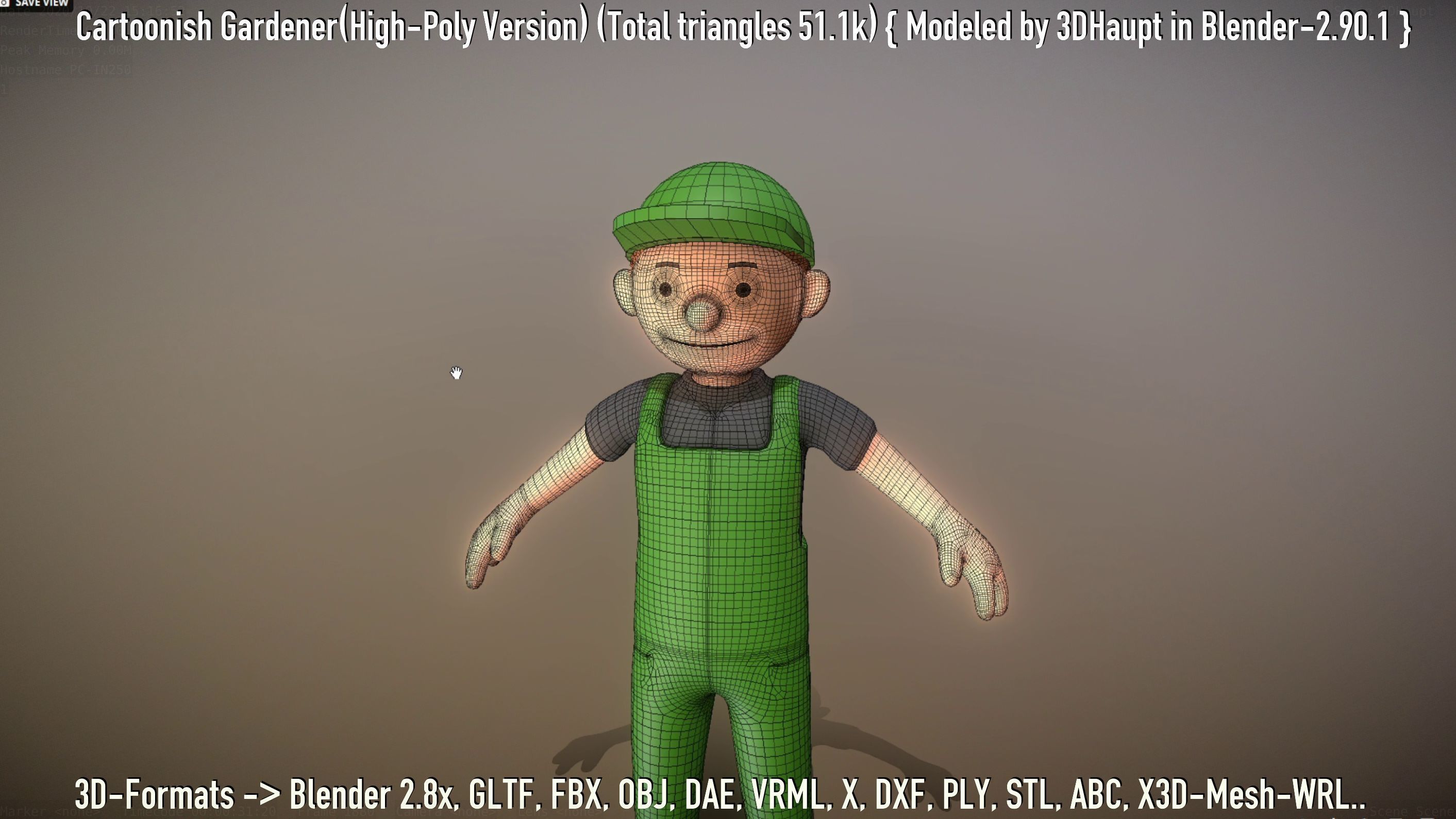 Cartoonish Gardener High-Poly Version Not Rigged 3D model_118