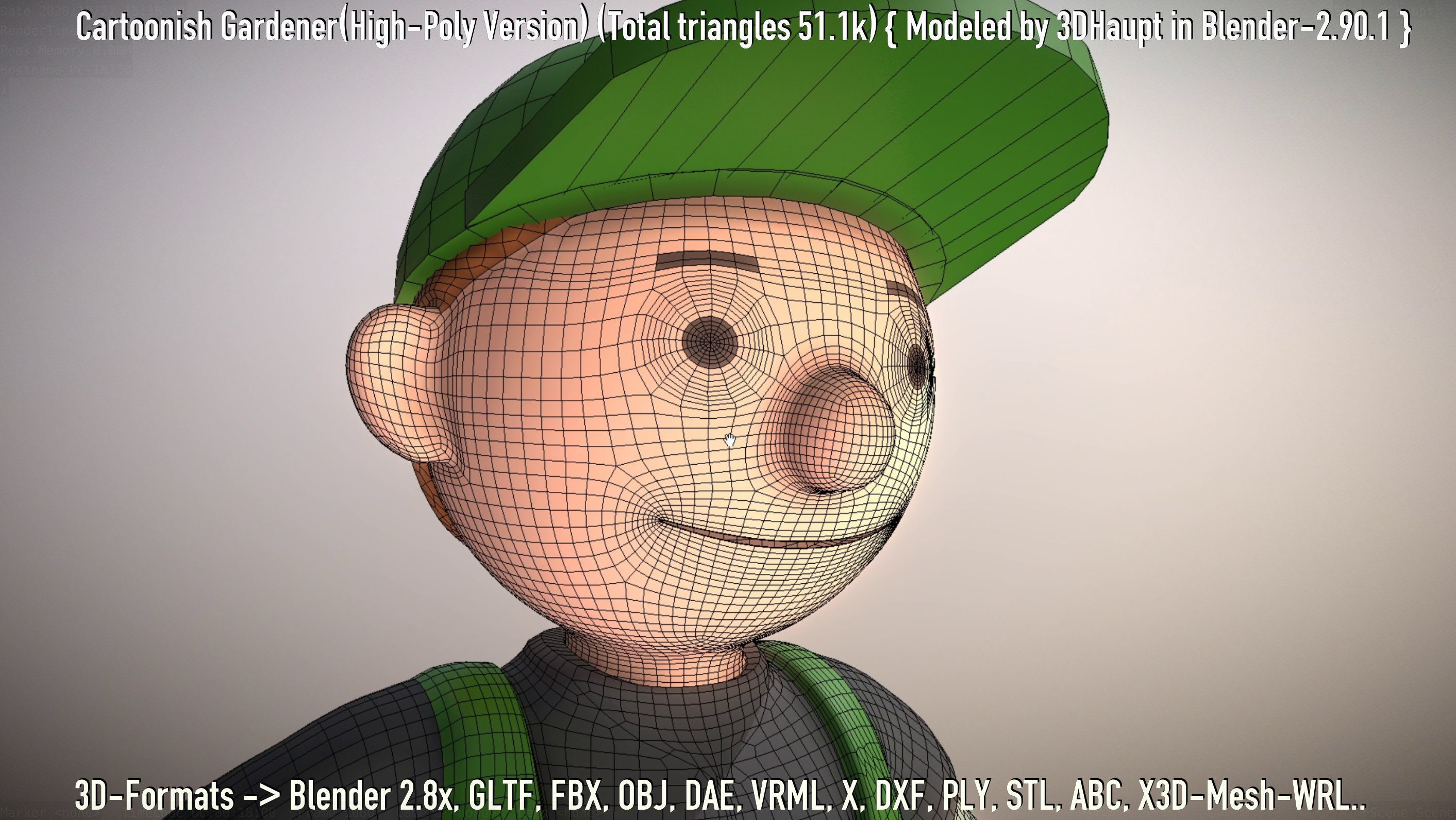 Cartoonish Gardener High-Poly Version Not Rigged 3D model_13