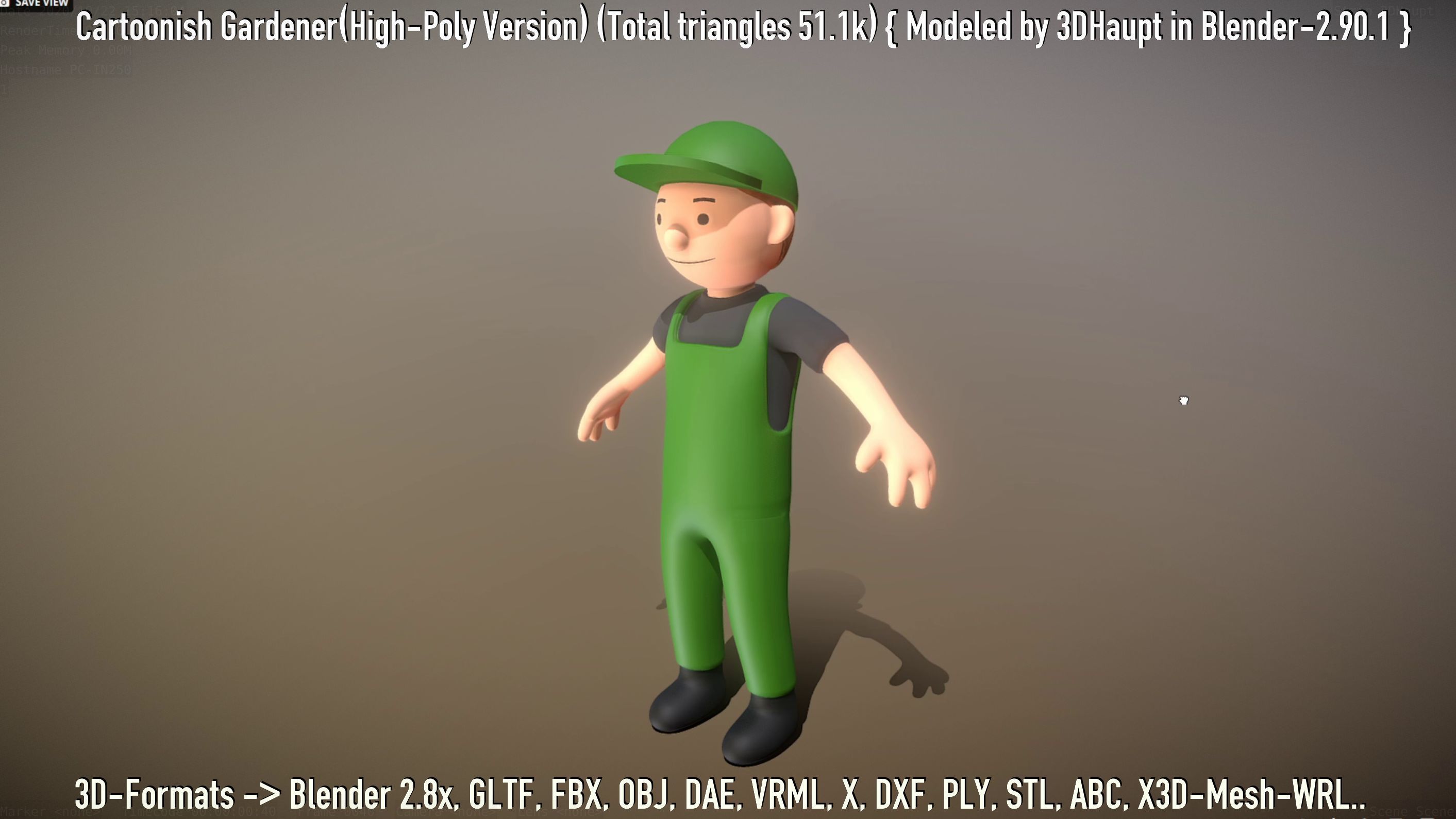Cartoonish Gardener High-Poly Version Not Rigged 3D model_43