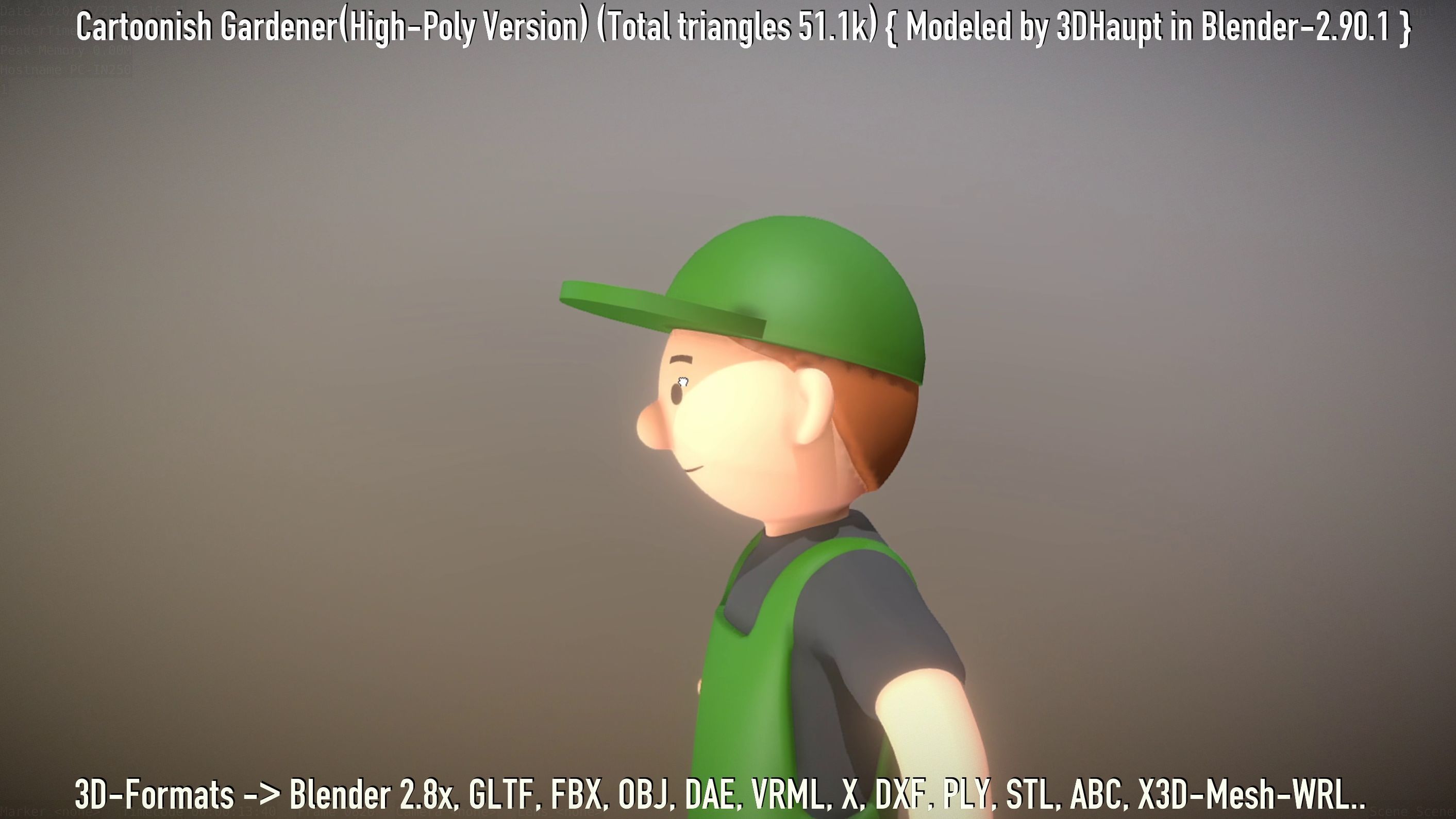 Cartoonish Gardener High-Poly Version Not Rigged 3D model_11