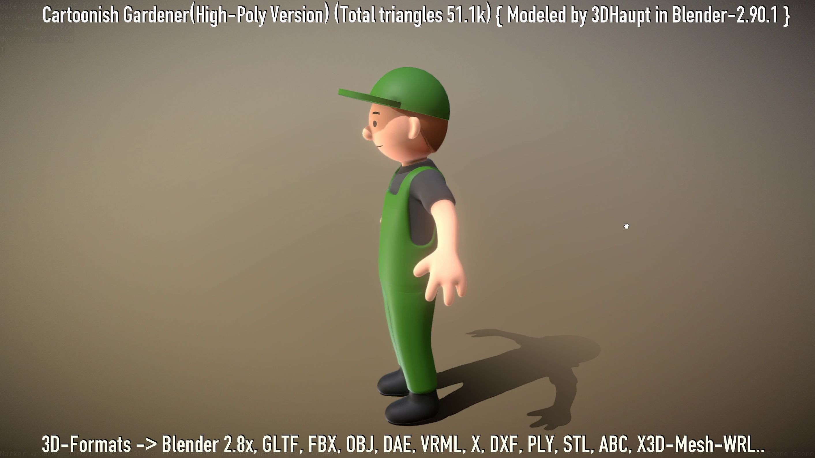 Cartoonish Gardener High-Poly Version Not Rigged 3D model_5