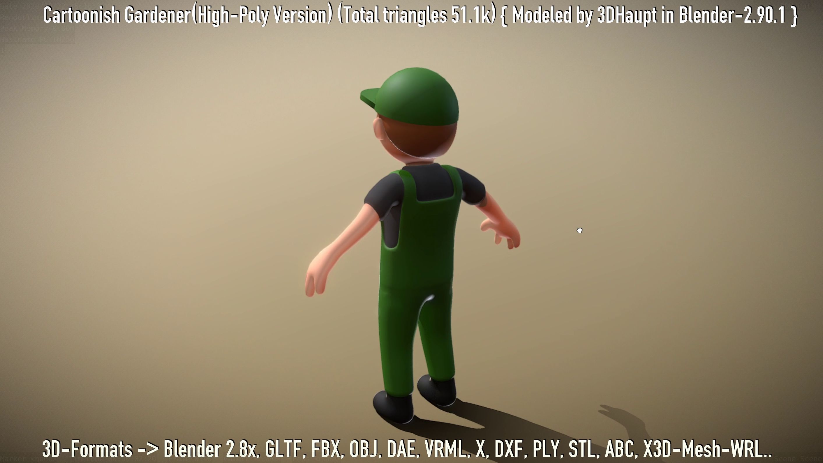 Cartoonish Gardener High-Poly Version Not Rigged 3D model_116