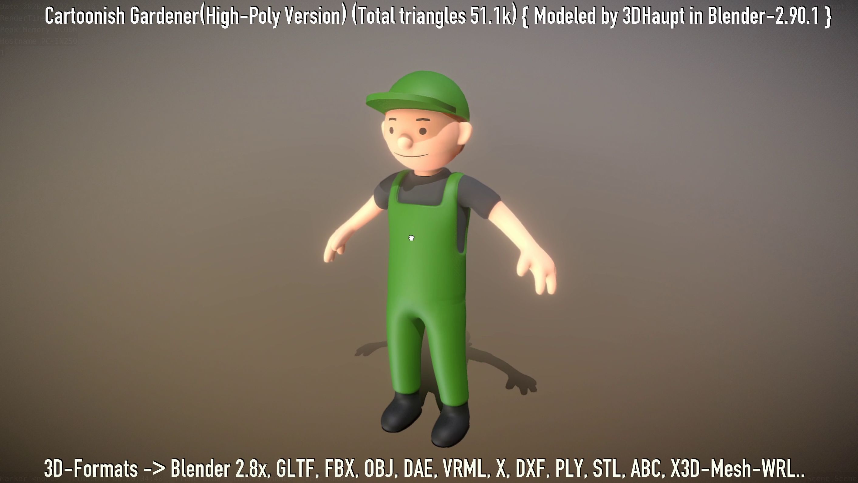 Cartoonish Gardener High-Poly Version Not Rigged 3D model_33