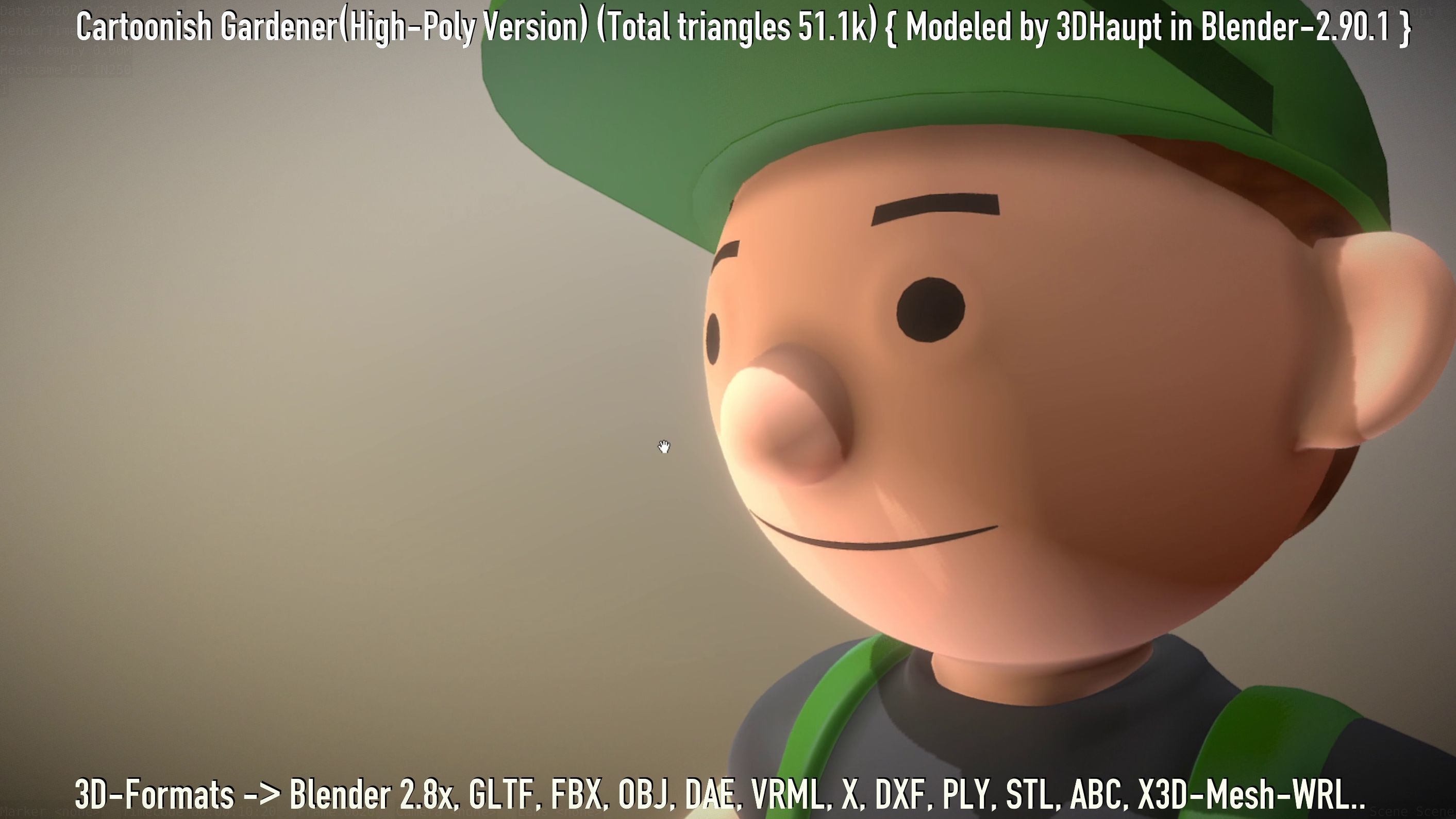 Cartoonish Gardener High-Poly Version Not Rigged 3D model_36