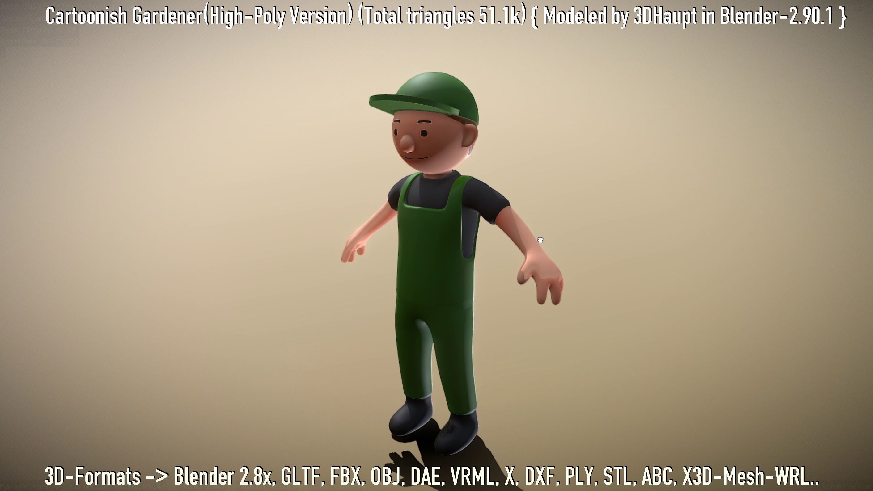 Cartoonish Gardener High-Poly Version Not Rigged 3D model_104