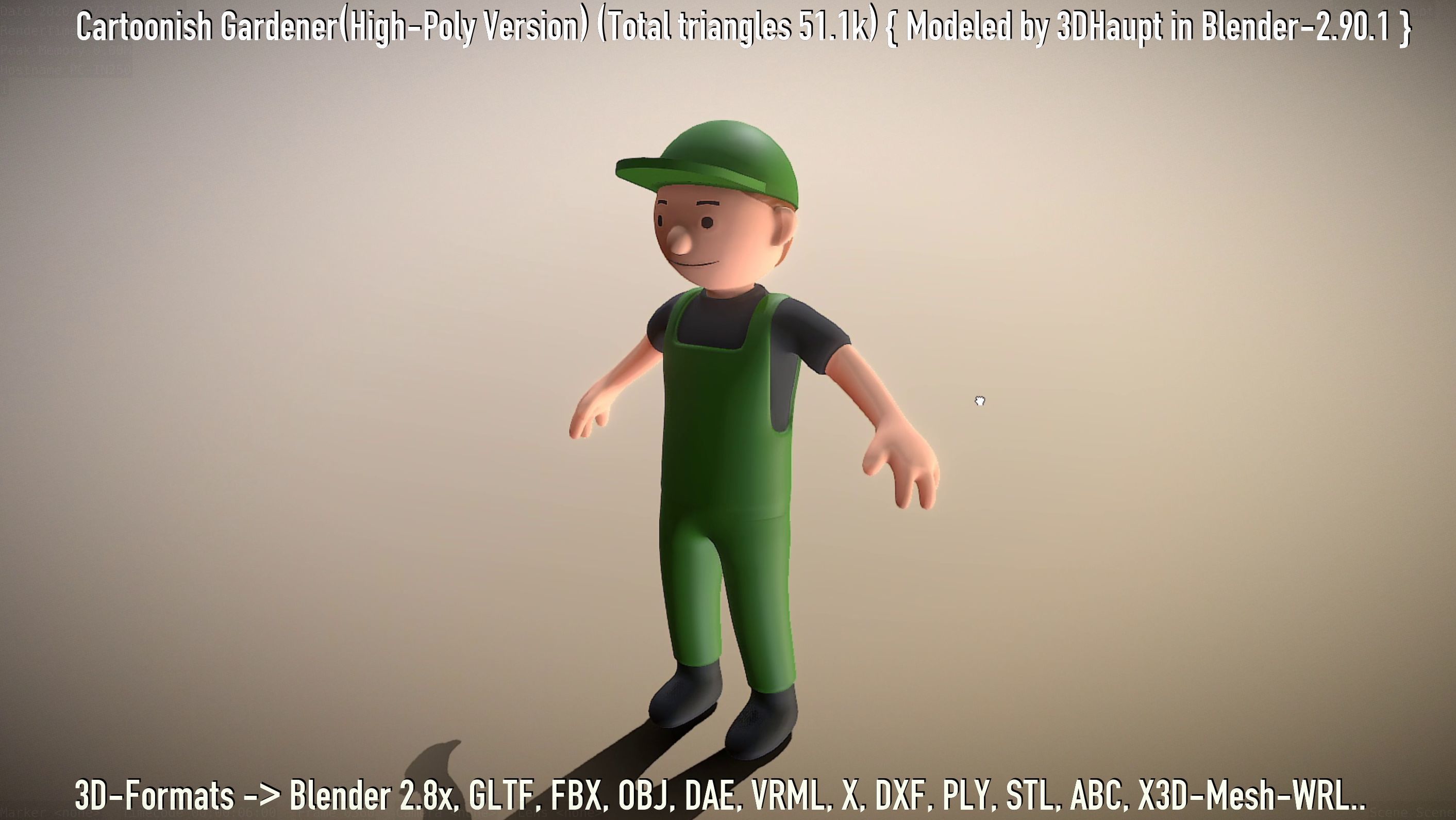 Cartoonish Gardener High-Poly Version Not Rigged 3D model_86