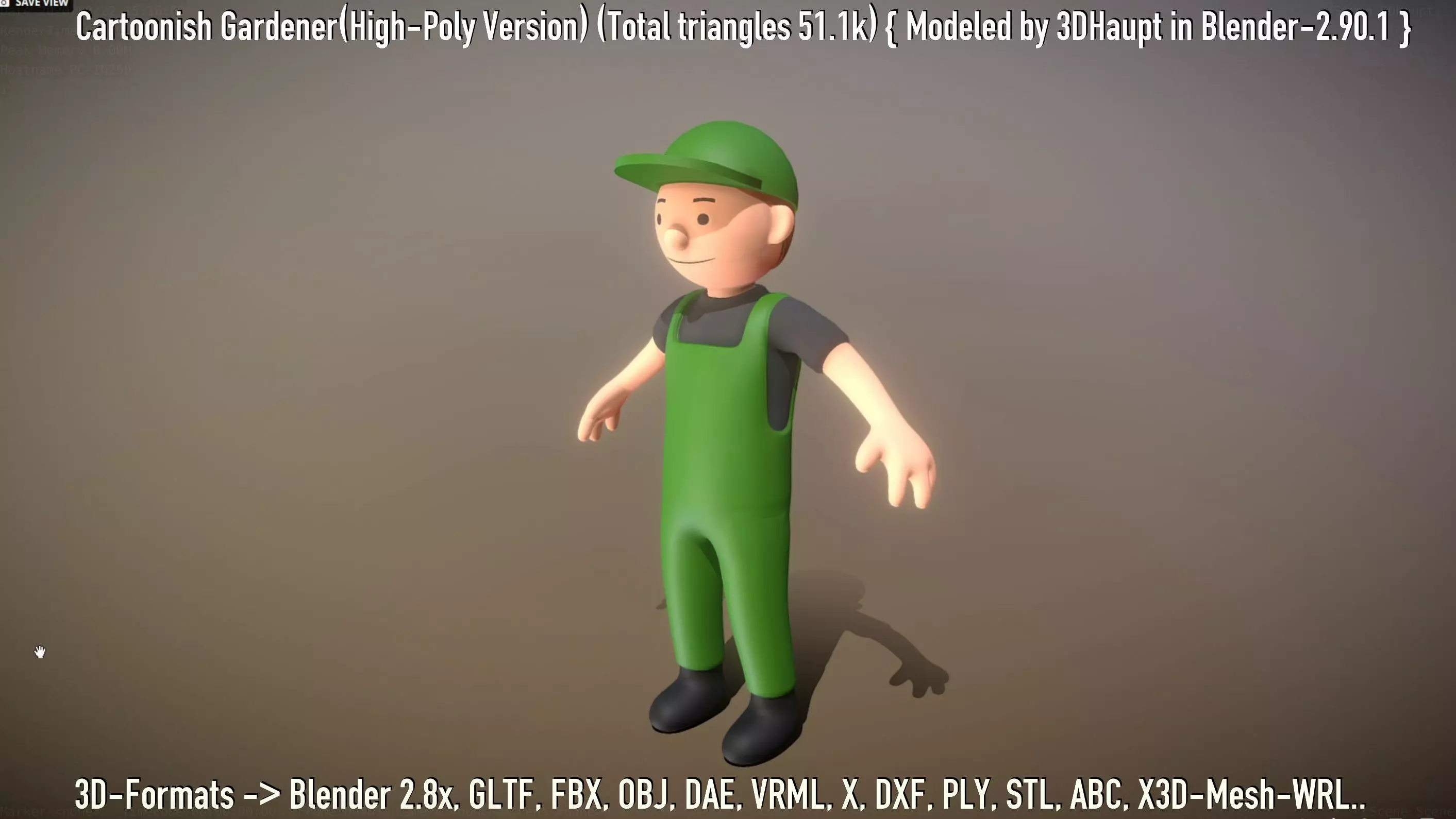 Cartoonish Gardener High-Poly Version Not Rigged 3D model_0