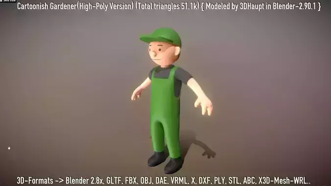 Cartoonish Gardener High-Poly Version Not Rigged 3D model