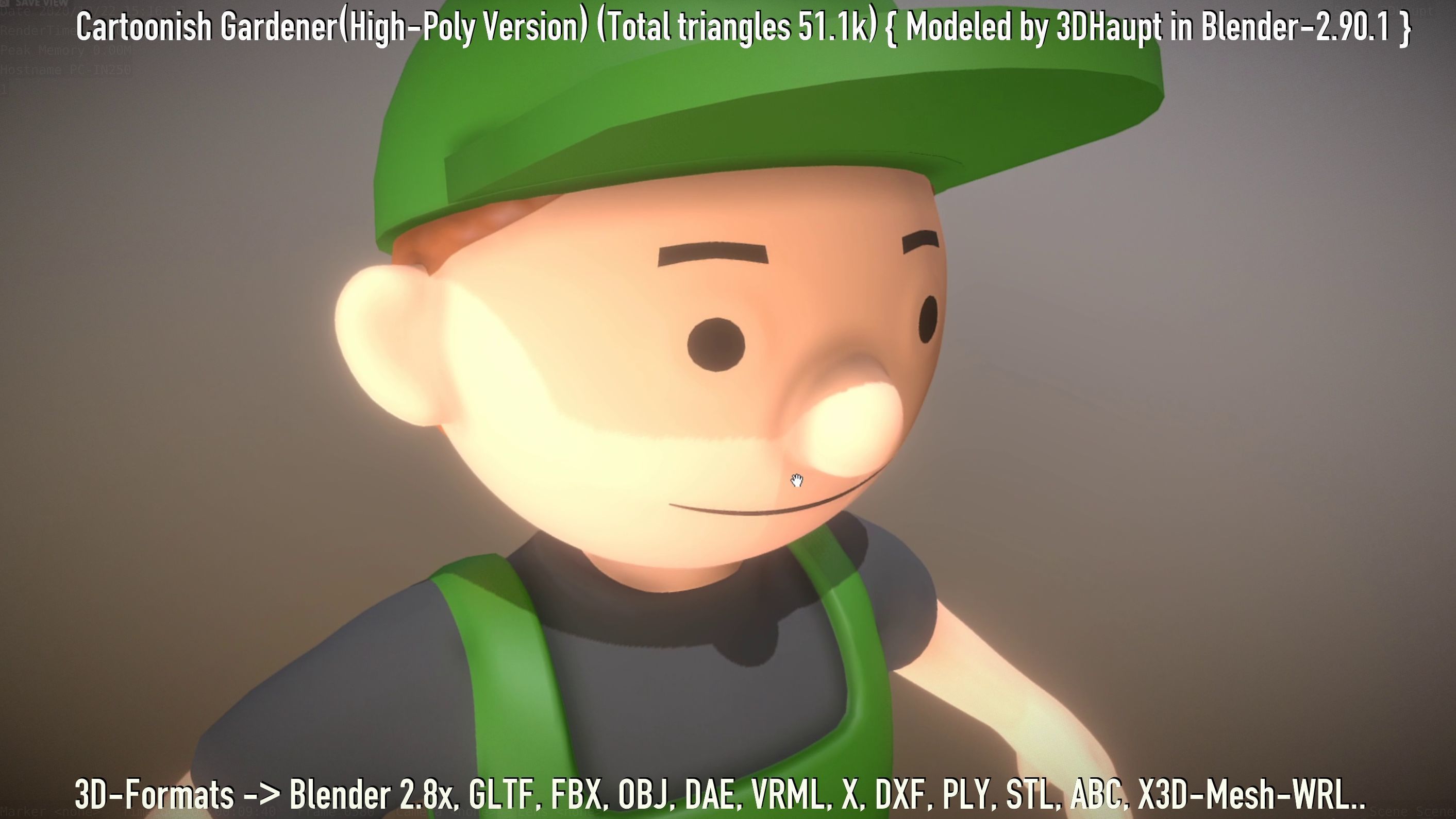 Cartoonish Gardener High-Poly Version Not Rigged 3D model_35