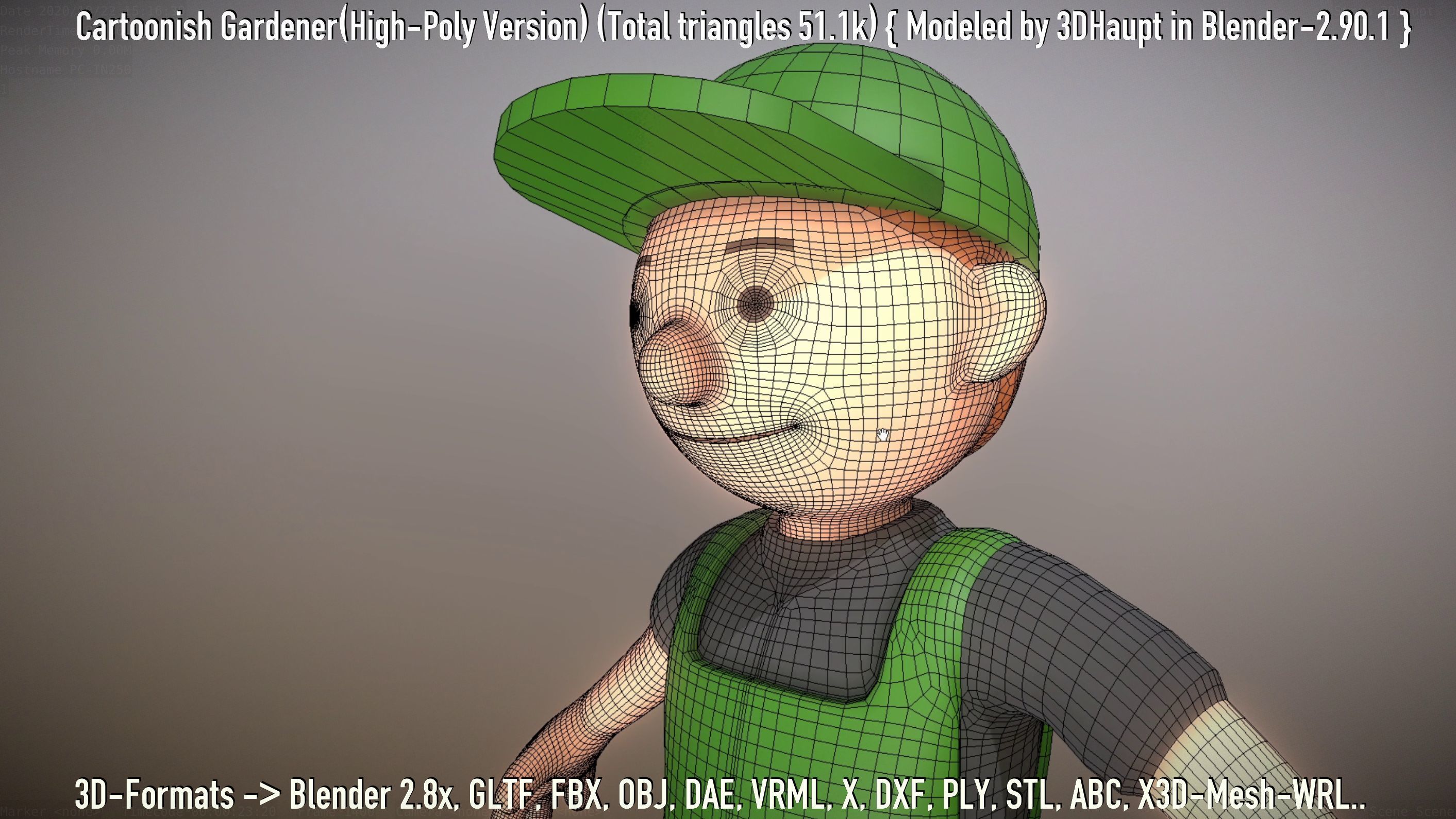 Cartoonish Gardener High-Poly Version Not Rigged 3D model_15