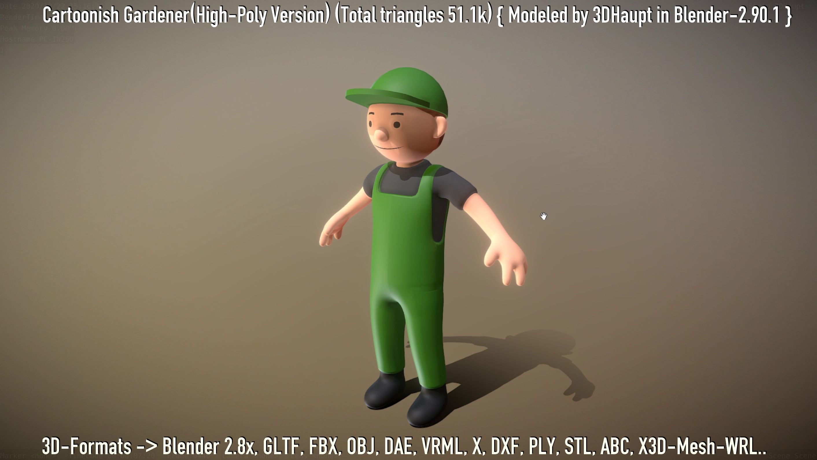 Cartoonish Gardener High-Poly Version Not Rigged 3D model_99