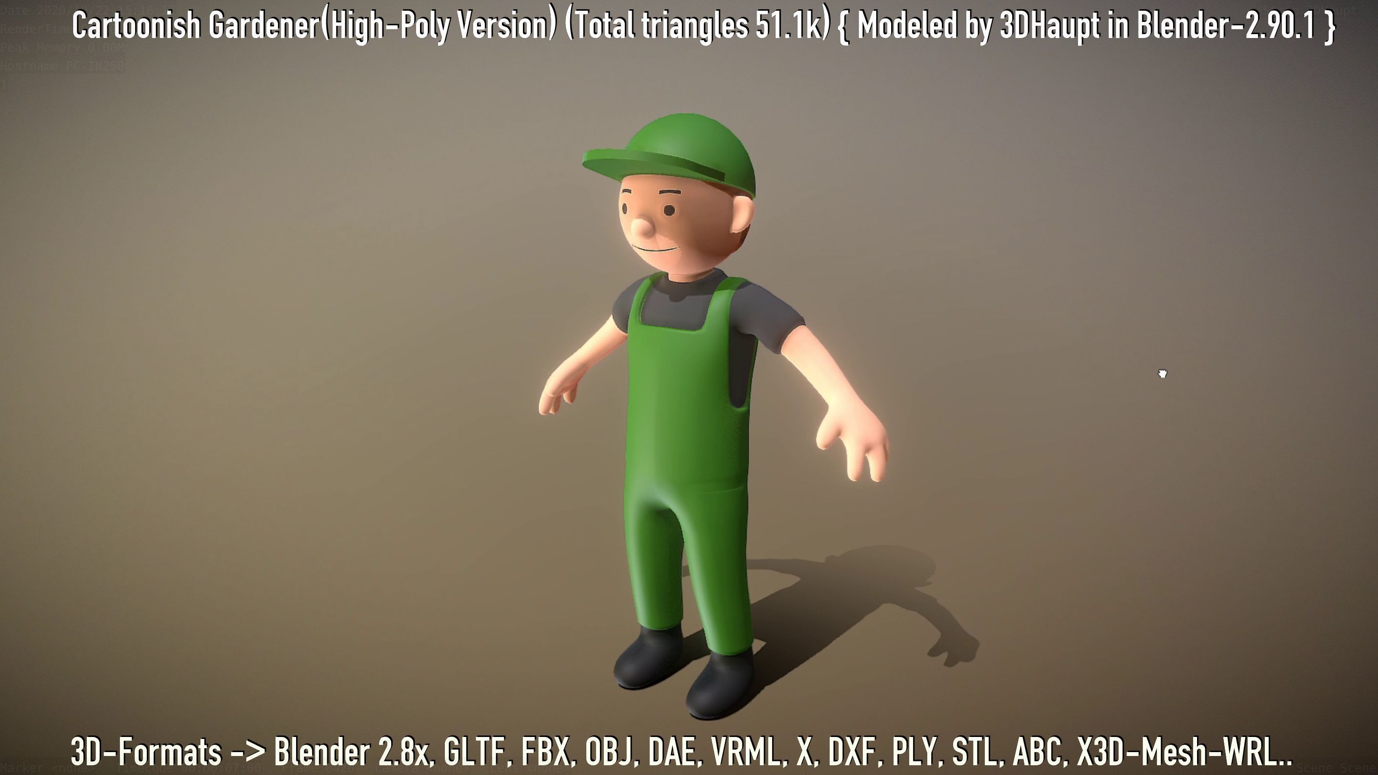 Cartoonish Gardener High-Poly Version Not Rigged 3D model_71