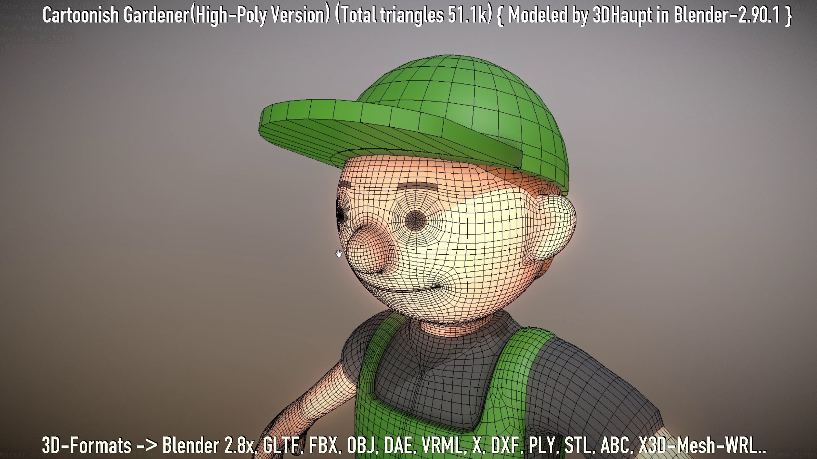 Cartoonish Gardener High-Poly Version Not Rigged 3D model_136