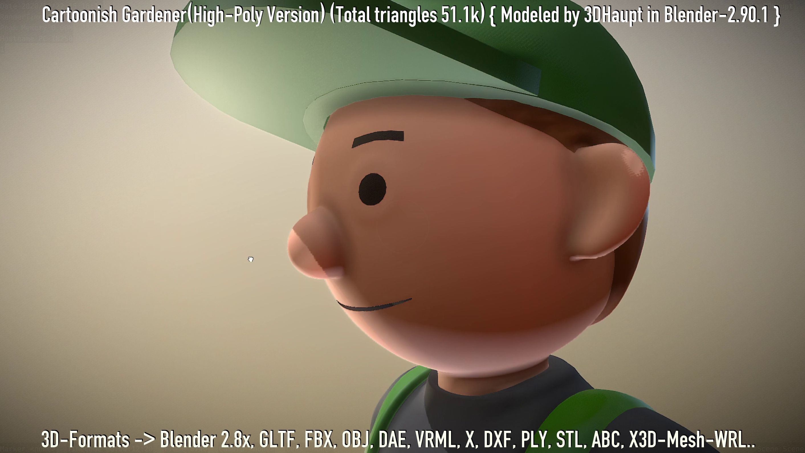 Cartoonish Gardener High-Poly Version Not Rigged 3D model_96