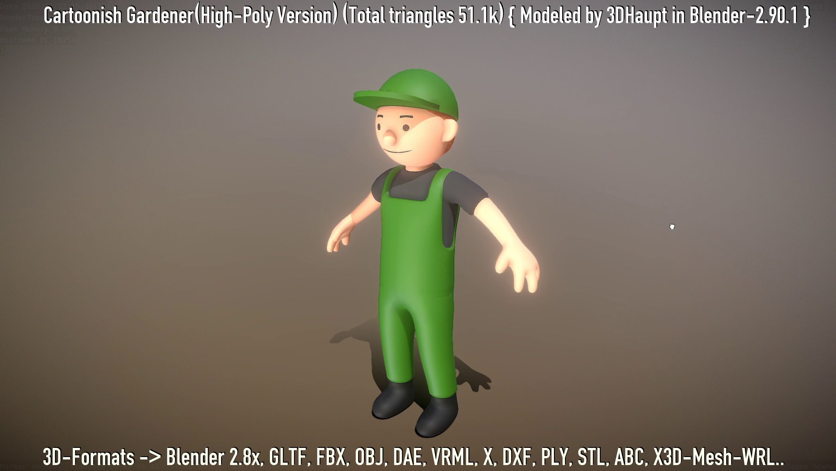 Cartoonish Gardener High-Poly Version Not Rigged 3D model_92