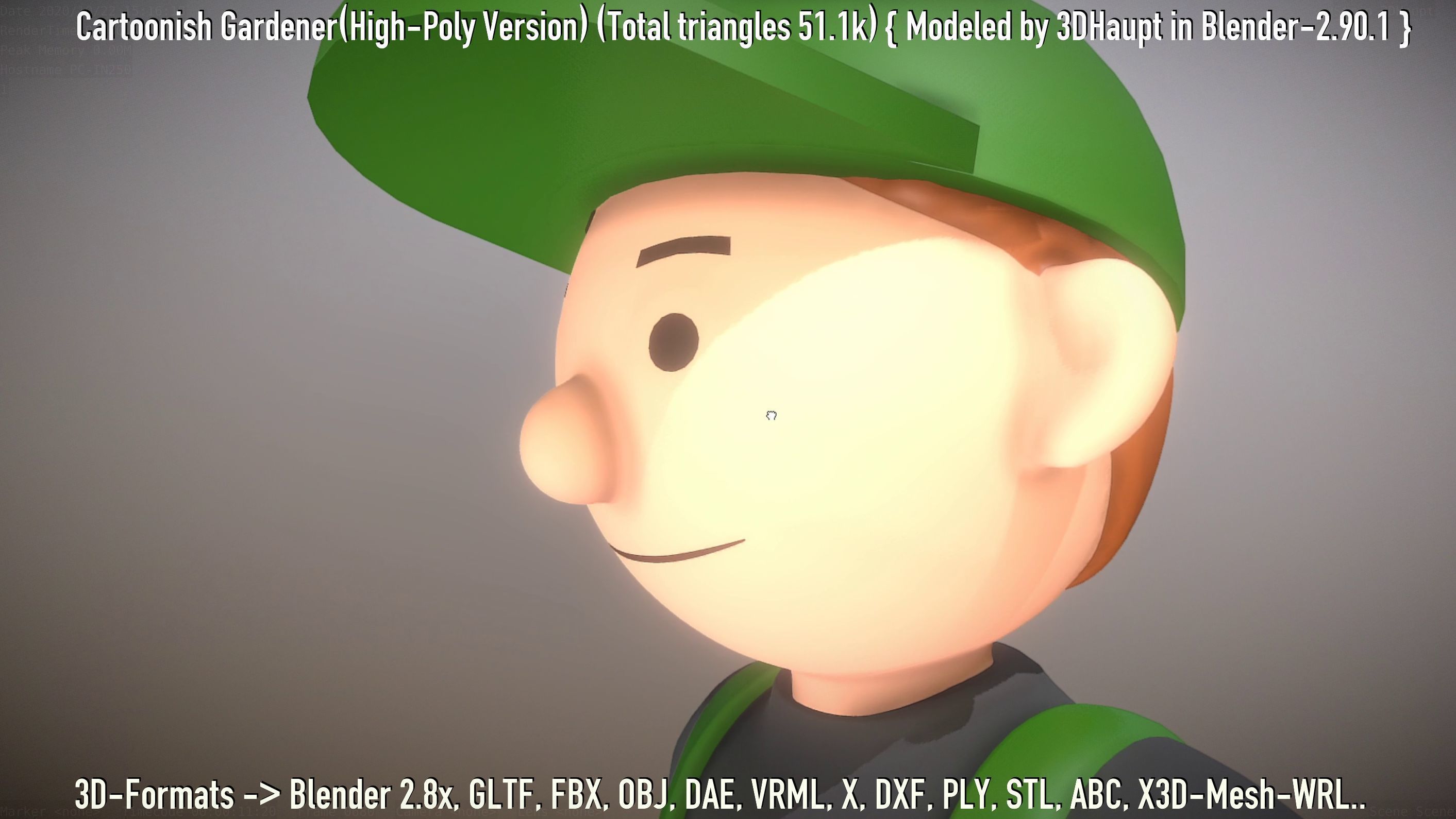 Cartoonish Gardener High-Poly Version Not Rigged 3D model_10