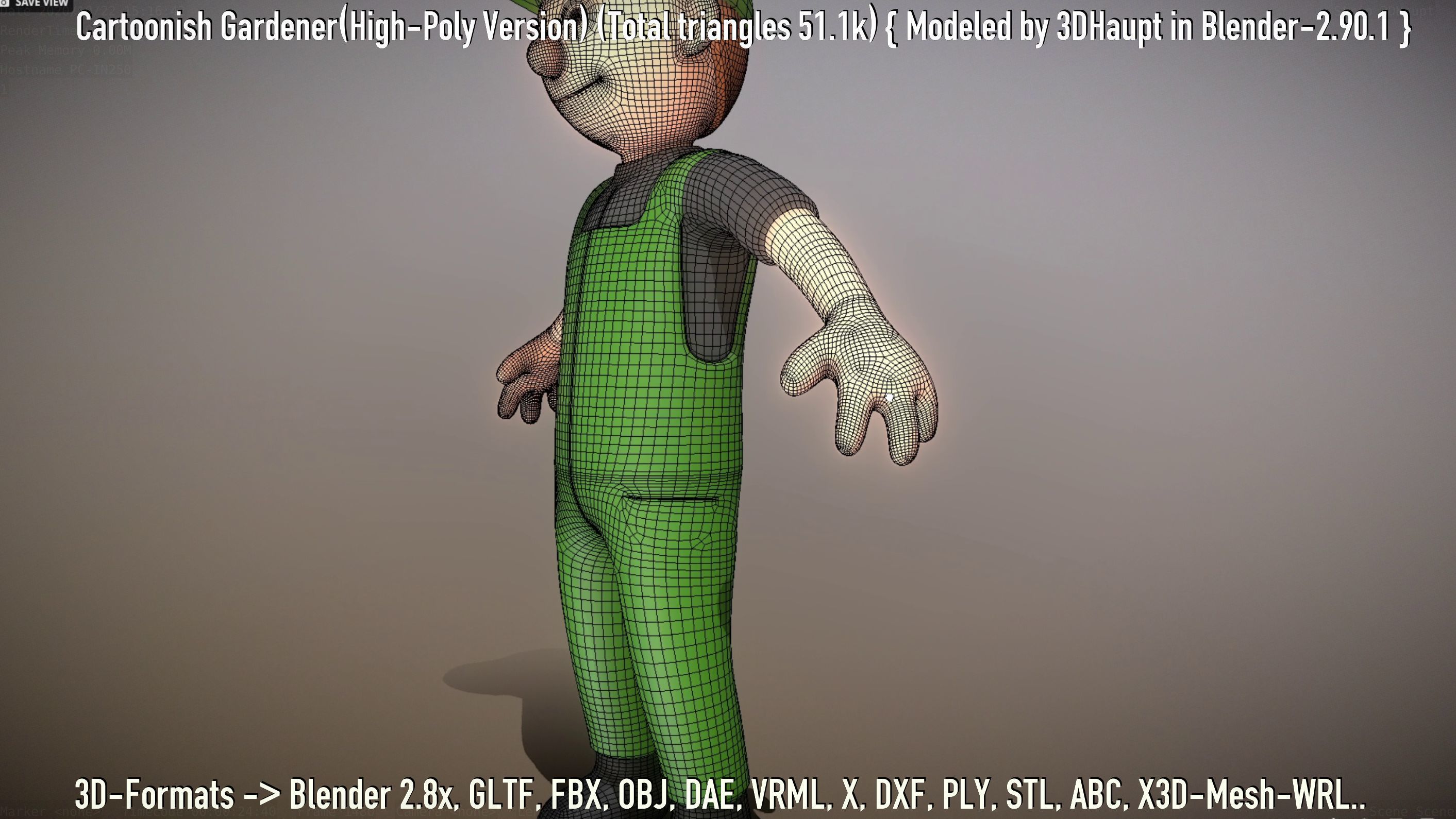 Cartoonish Gardener High-Poly Version Not Rigged 3D model_17