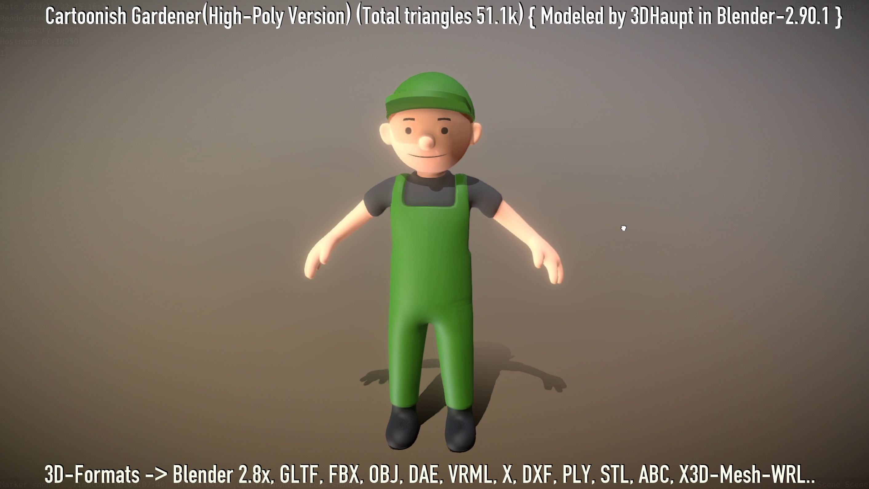 Cartoonish Gardener High-Poly Version Not Rigged 3D model_45