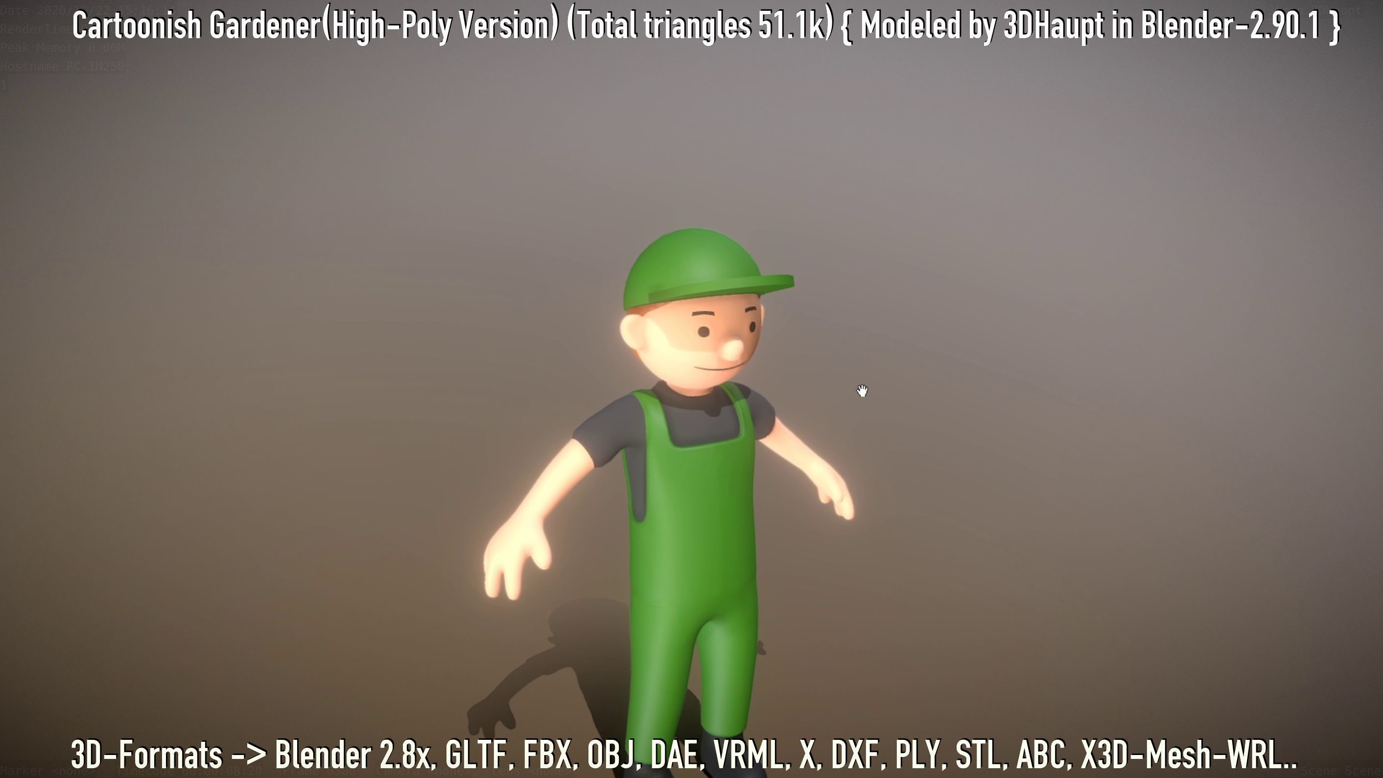 Cartoonish Gardener High-Poly Version Not Rigged 3D model_91