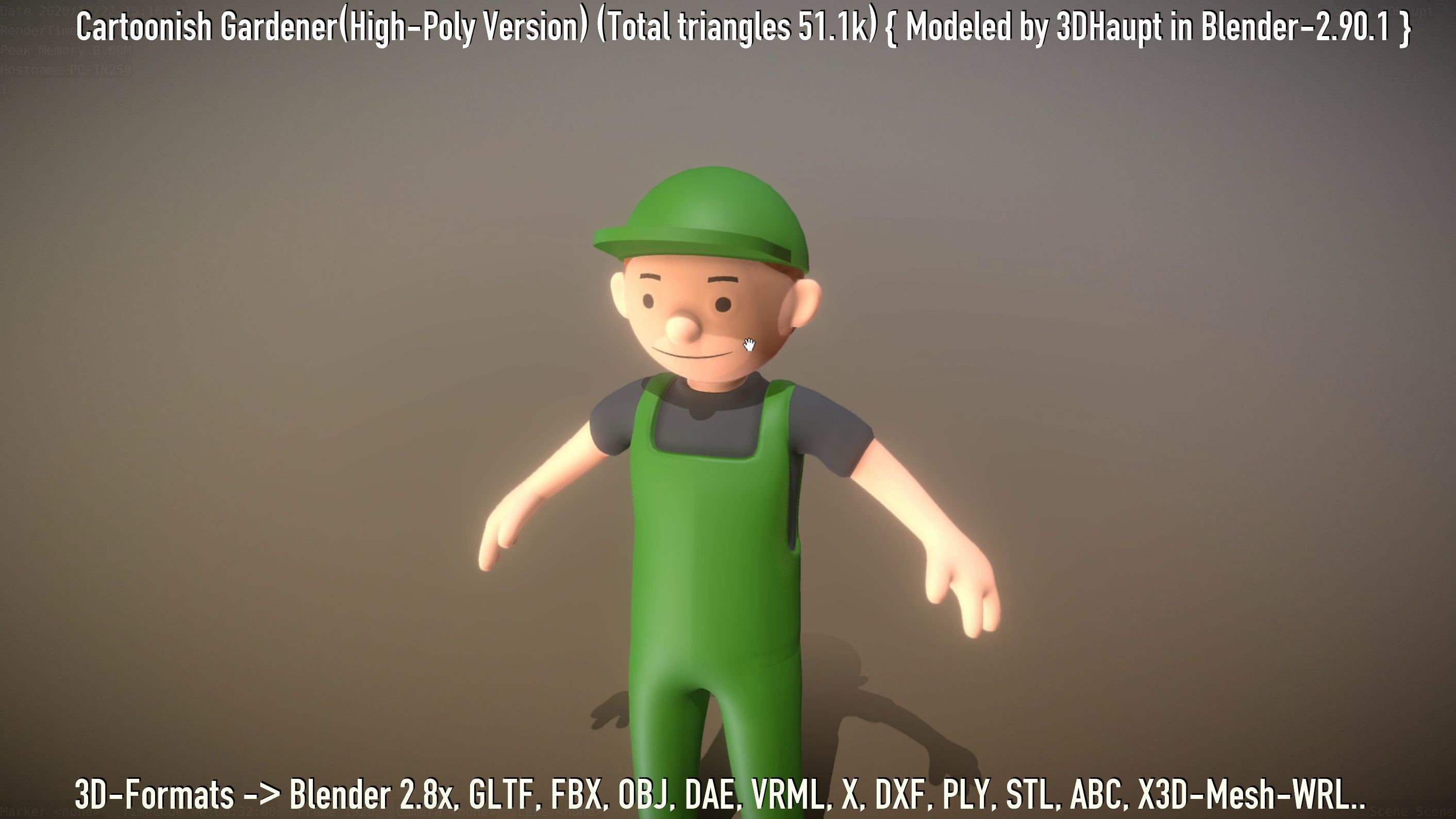 Cartoonish Gardener High-Poly Version Not Rigged 3D model_20
