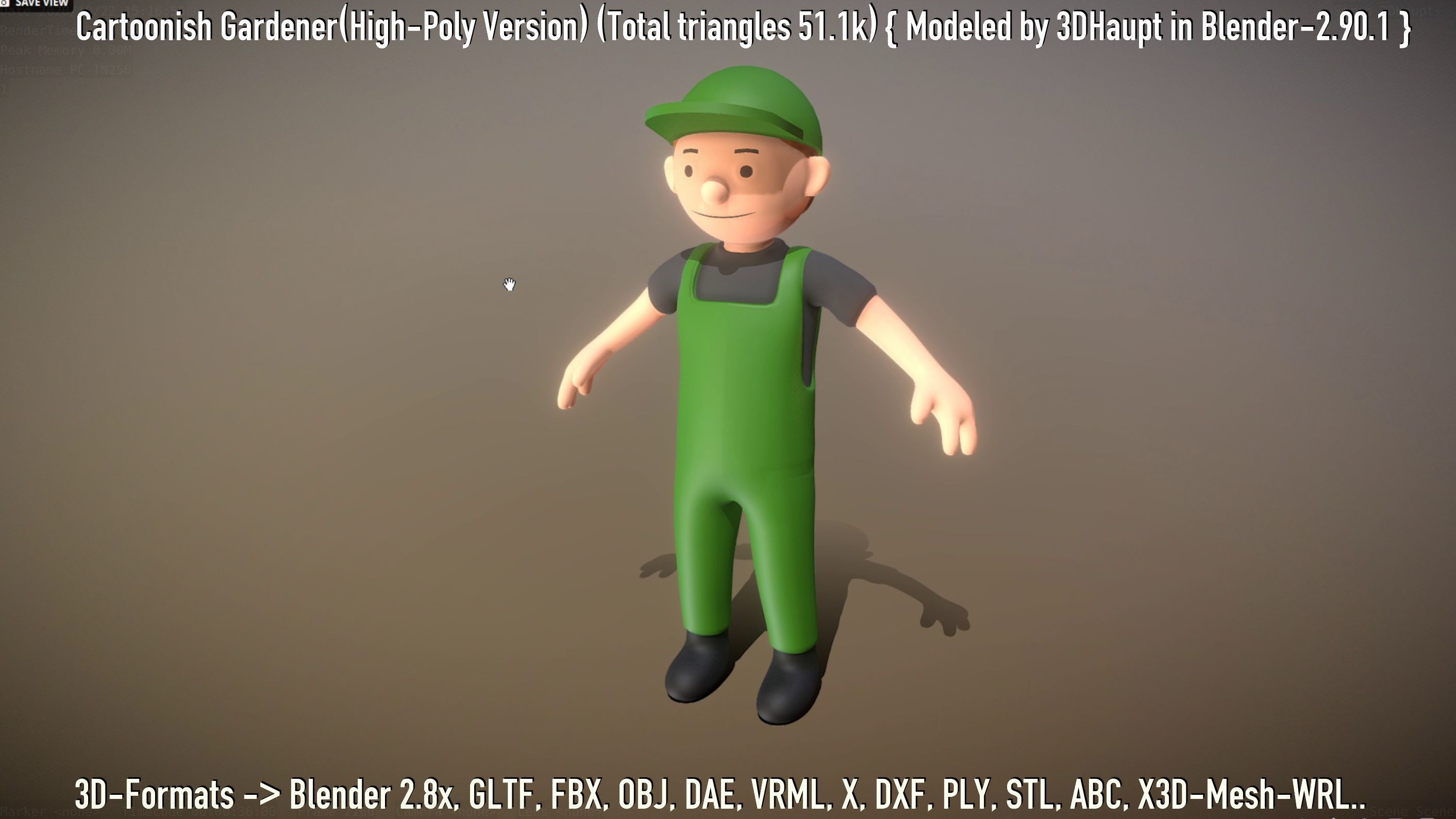 Cartoonish Gardener High-Poly Version Not Rigged 3D model_66