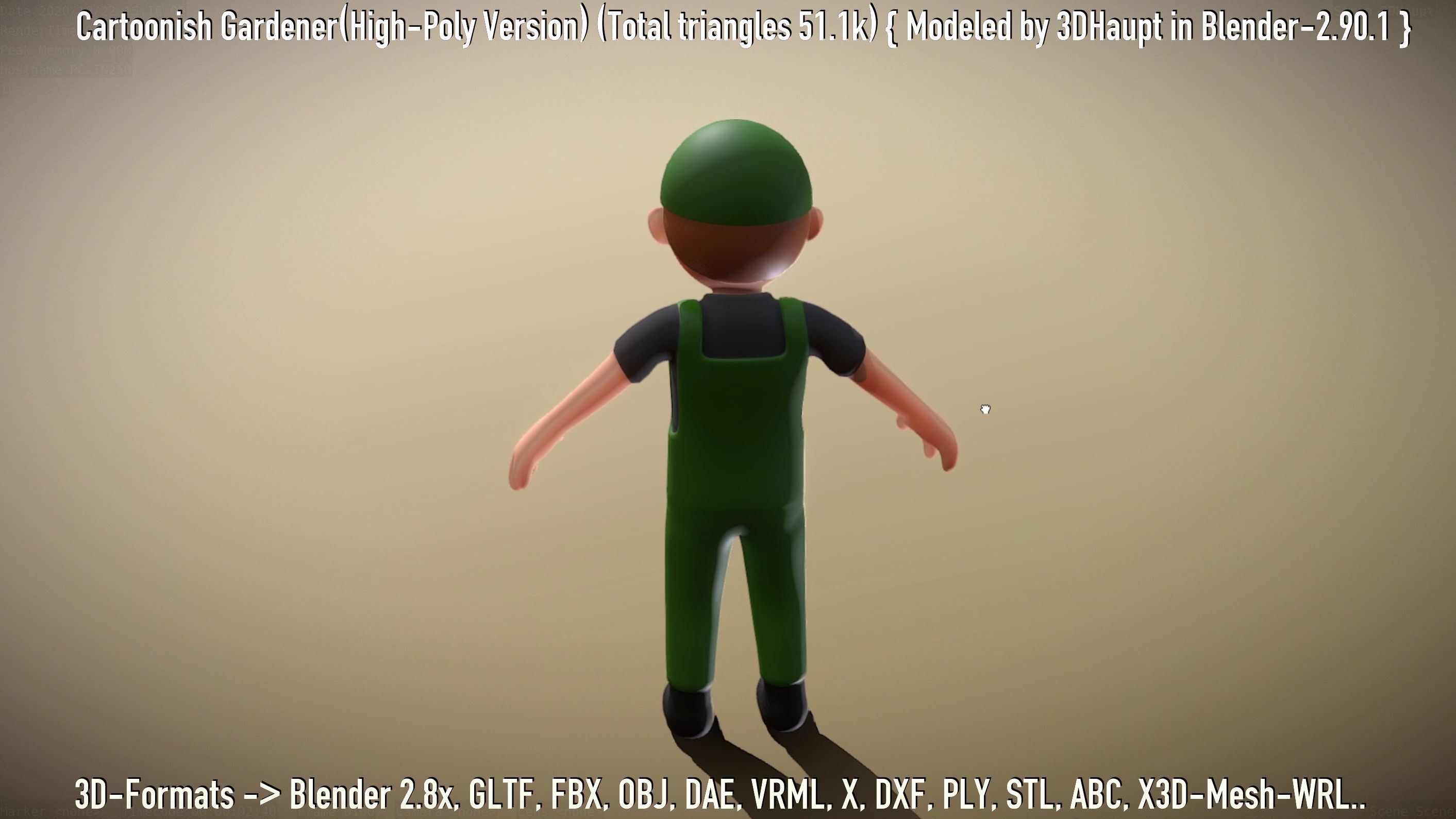 Cartoonish Gardener High-Poly Version Not Rigged 3D model_16