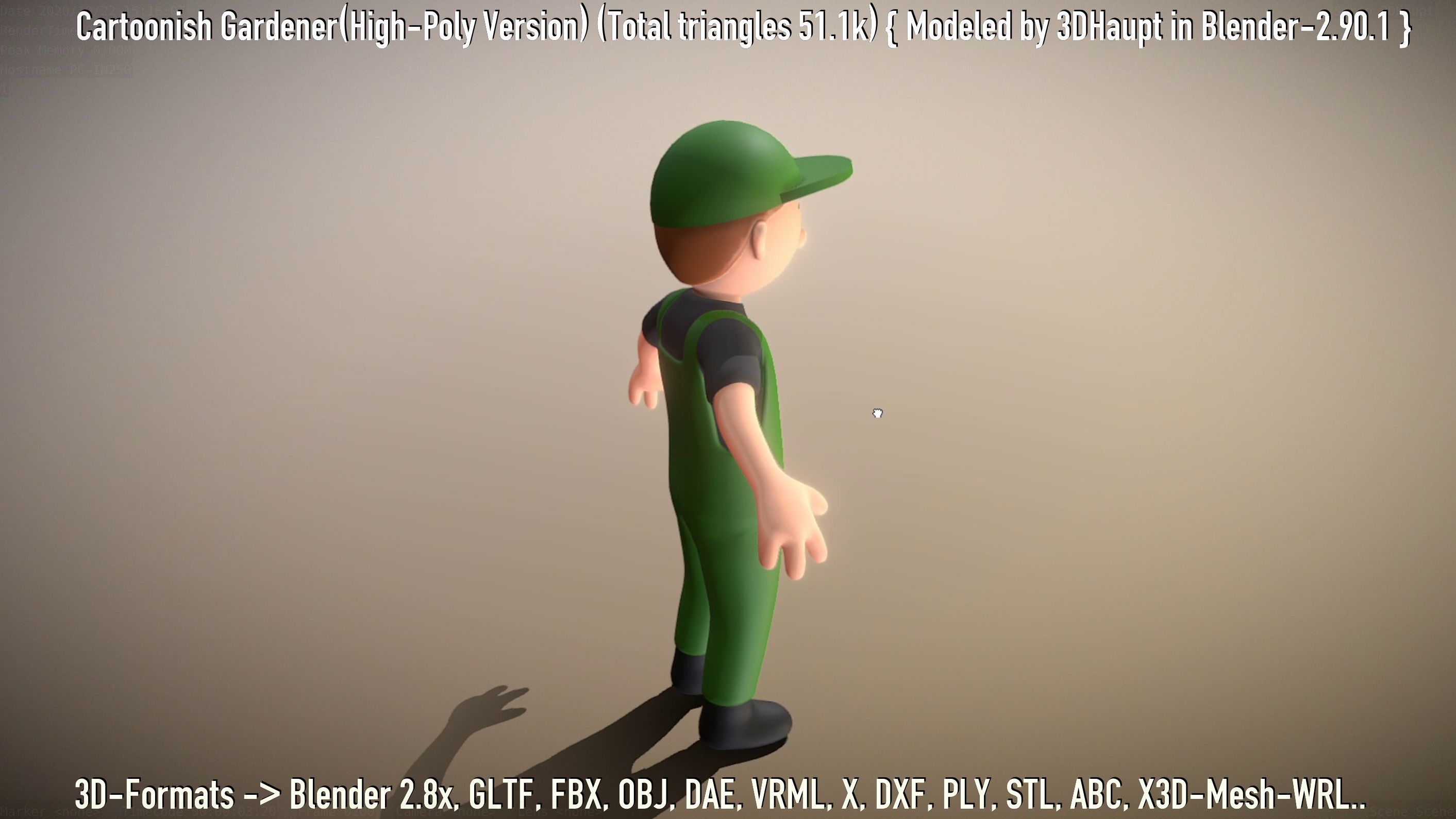 Cartoonish Gardener High-Poly Version Not Rigged 3D model_132