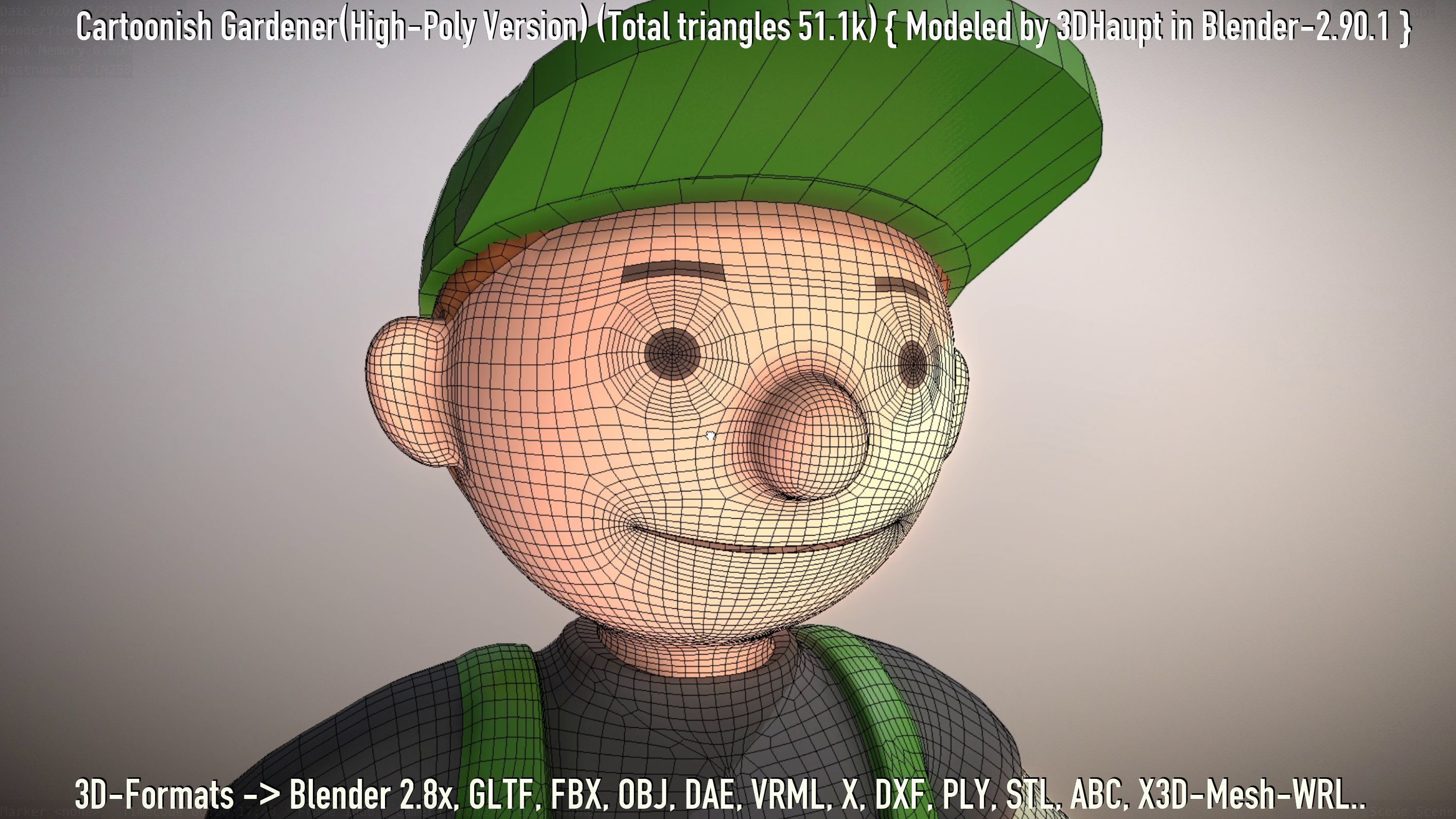 Cartoonish Gardener High-Poly Version Not Rigged 3D model_63