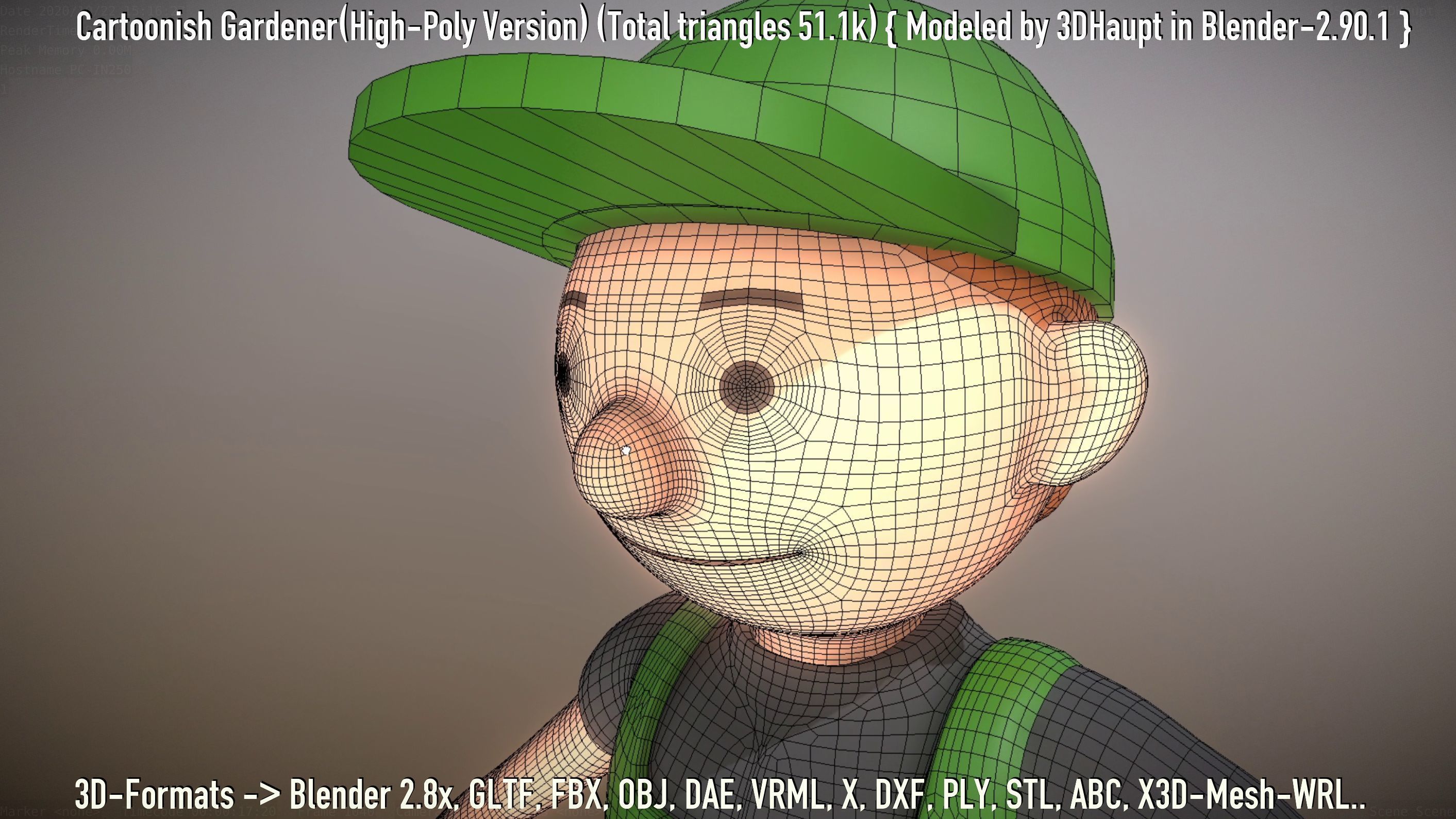 Cartoonish Gardener High-Poly Version Not Rigged 3D model_4
