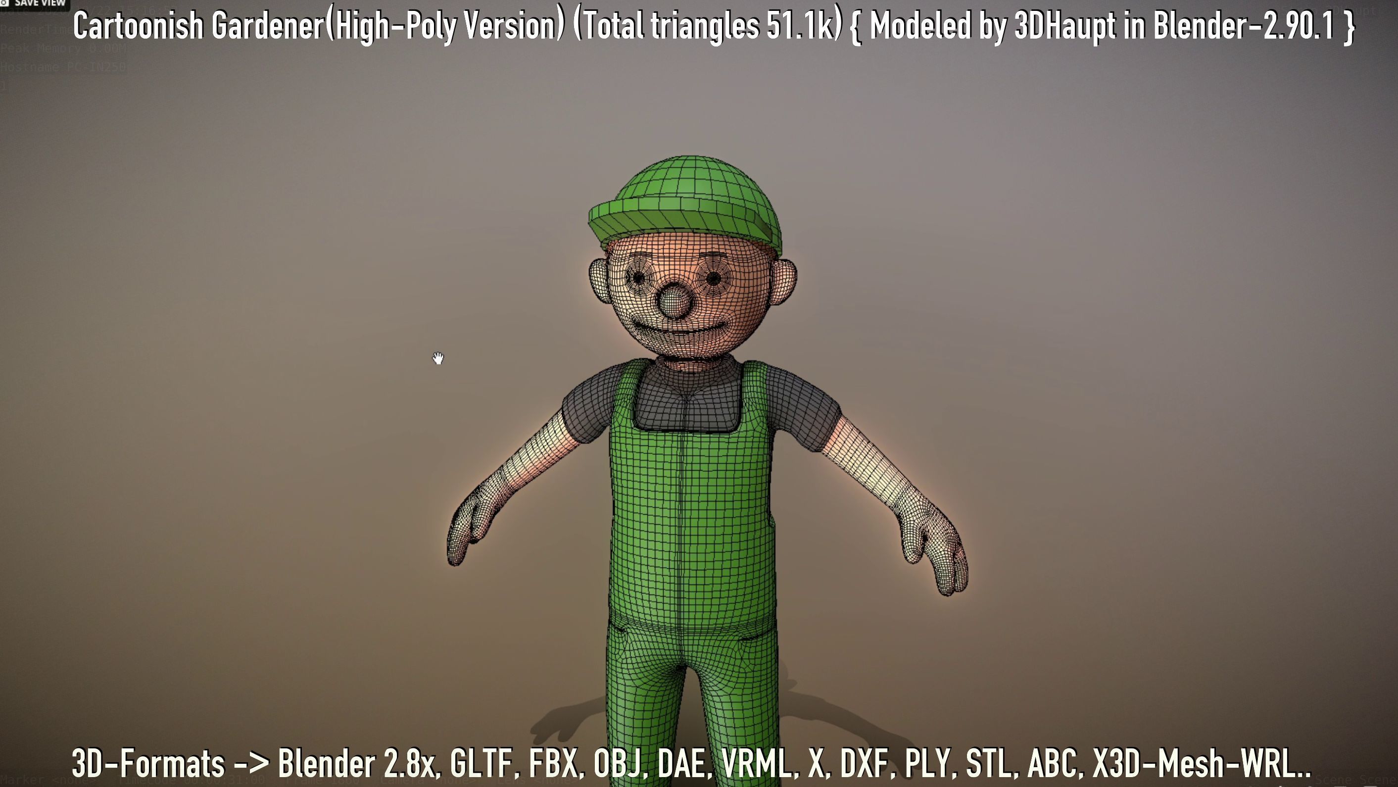 Cartoonish Gardener High-Poly Version Not Rigged 3D model_19