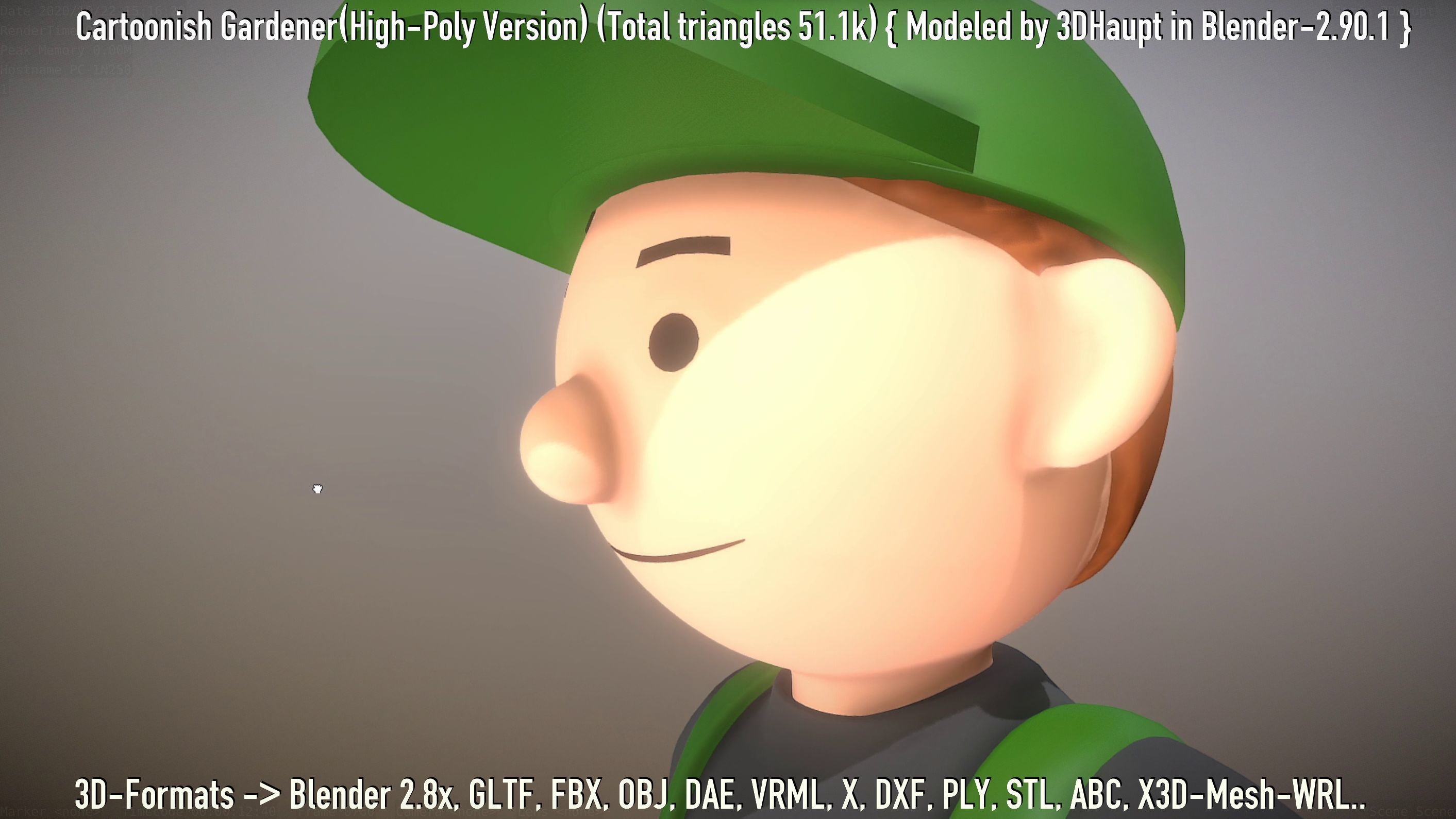 Cartoonish Gardener High-Poly Version Not Rigged 3D model_46