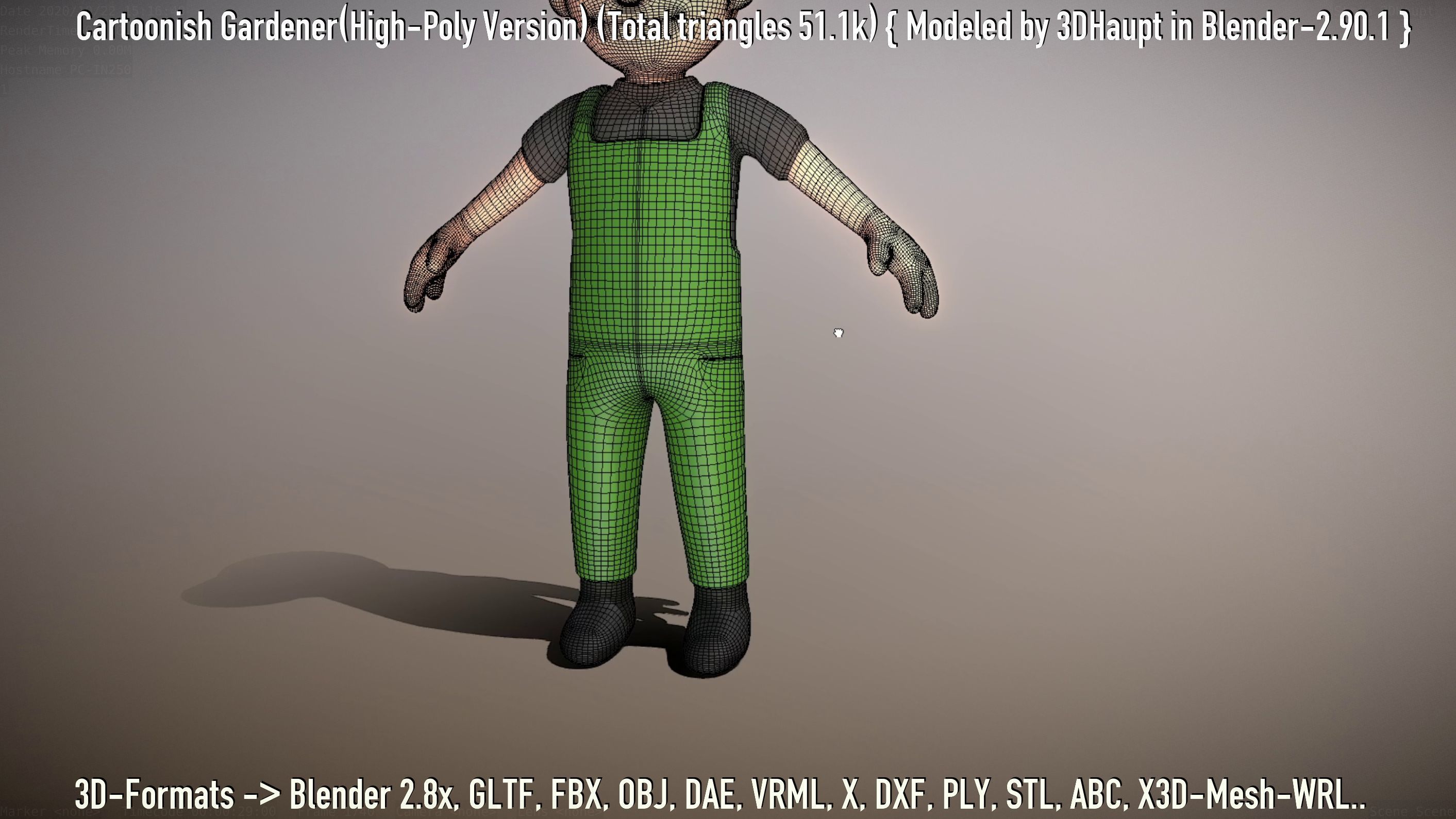 Cartoonish Gardener High-Poly Version Not Rigged 3D model_125