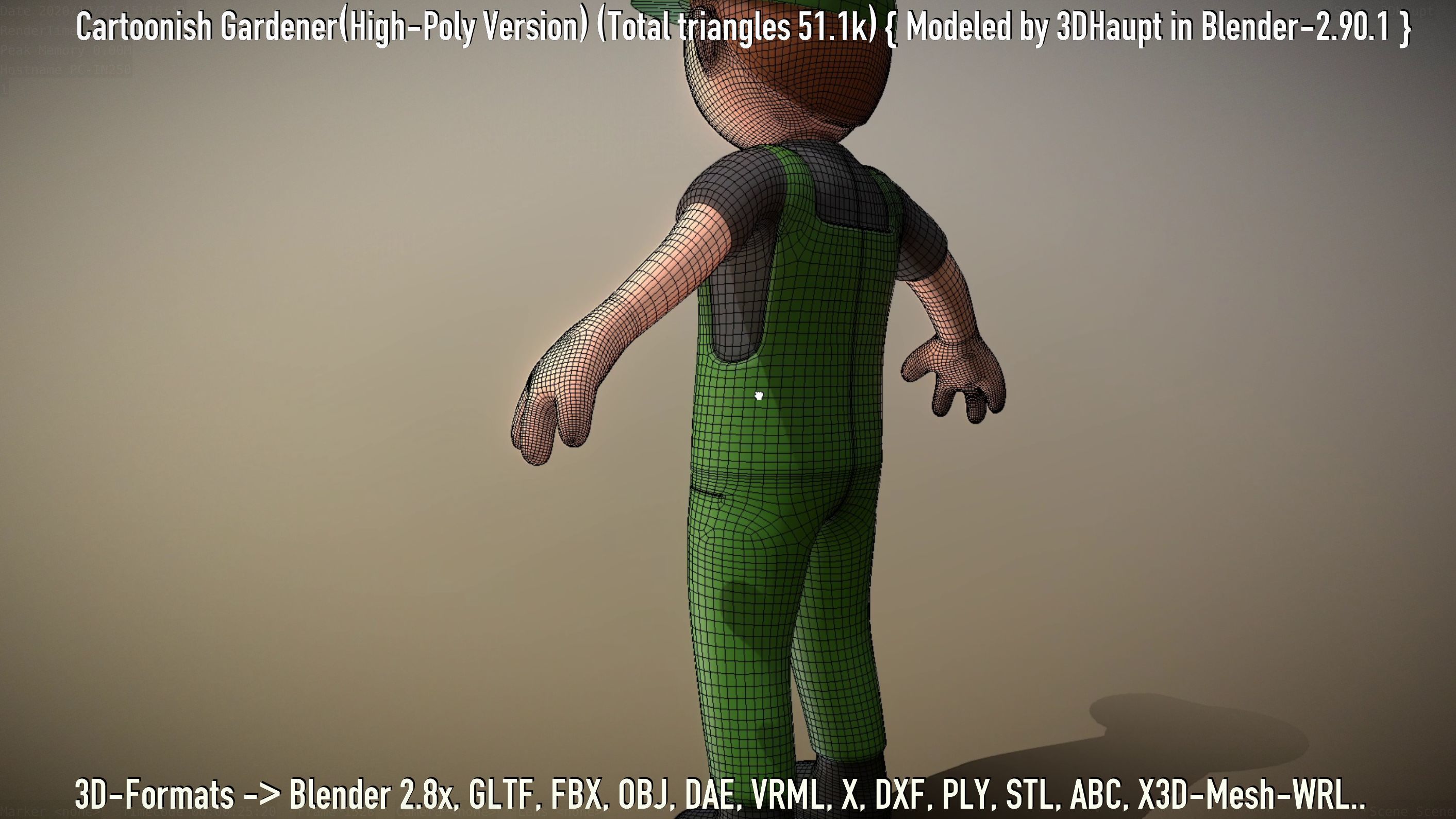 Cartoonish Gardener High-Poly Version Not Rigged 3D model_121