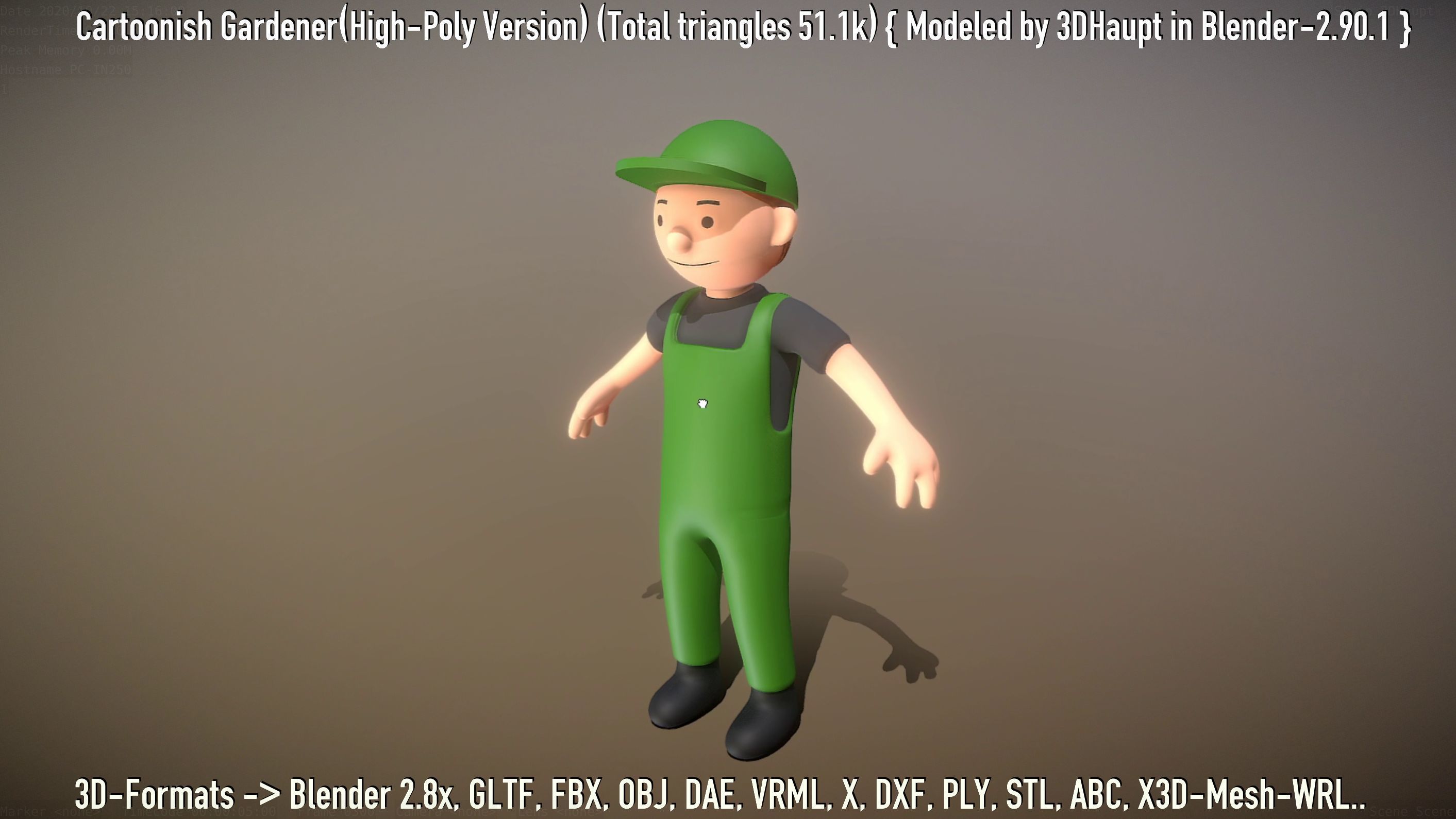 Cartoonish Gardener High-Poly Version Not Rigged 3D model_128