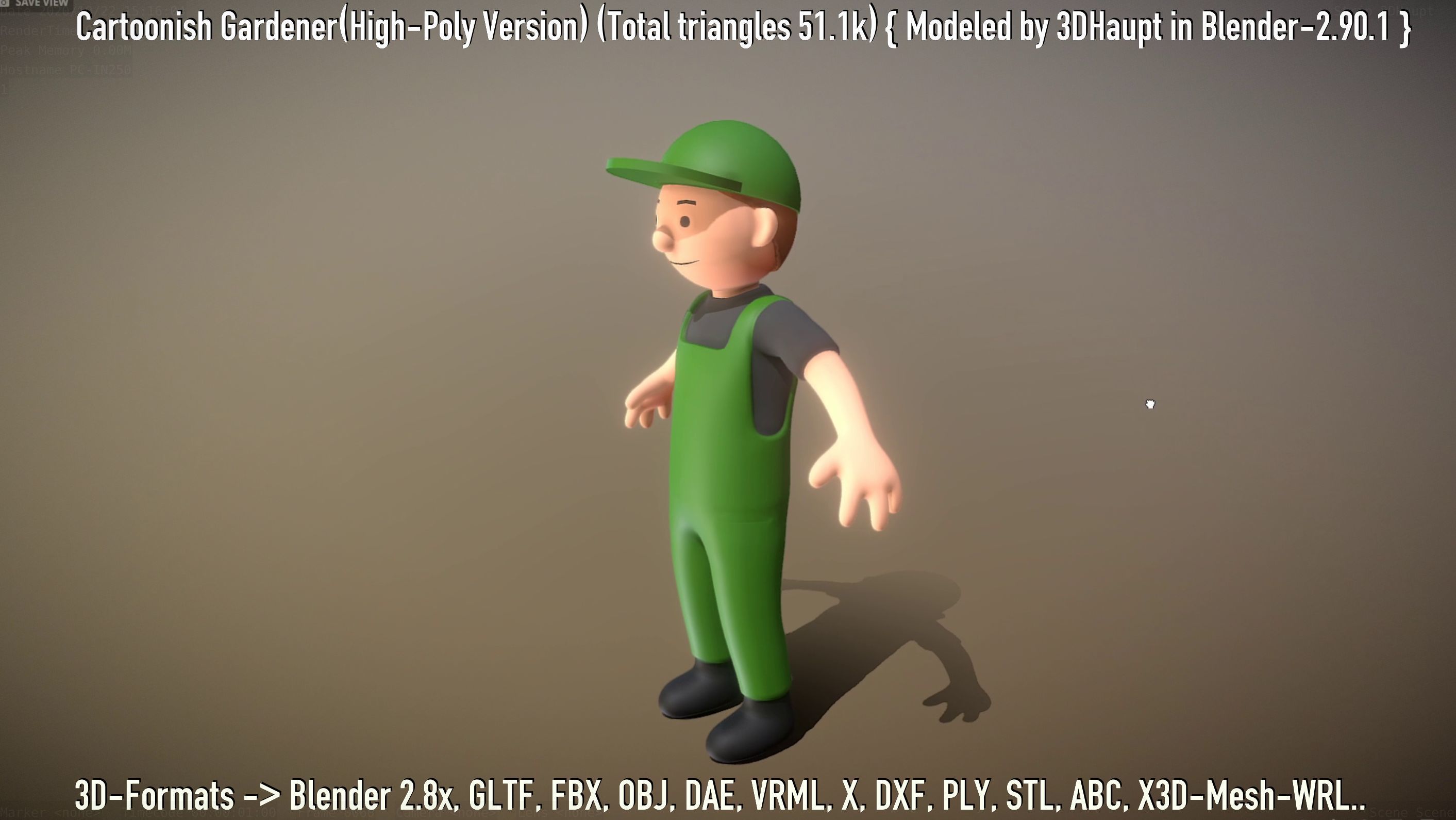 Cartoonish Gardener High-Poly Version Not Rigged 3D model_130