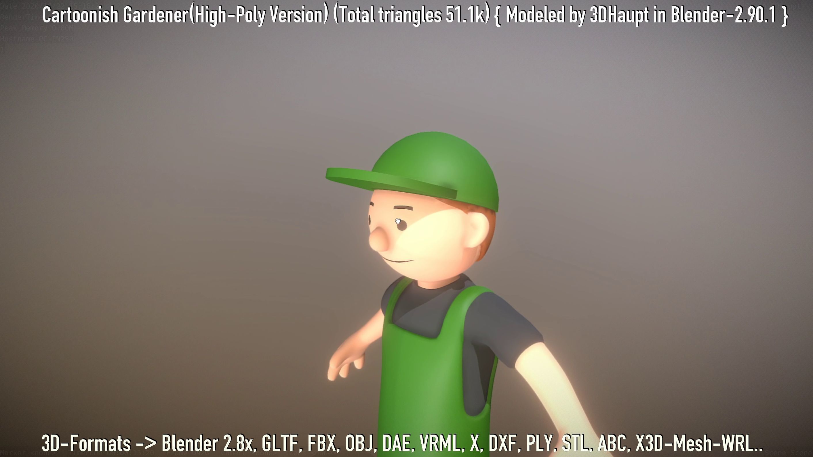 Cartoonish Gardener High-Poly Version Not Rigged 3D model_62