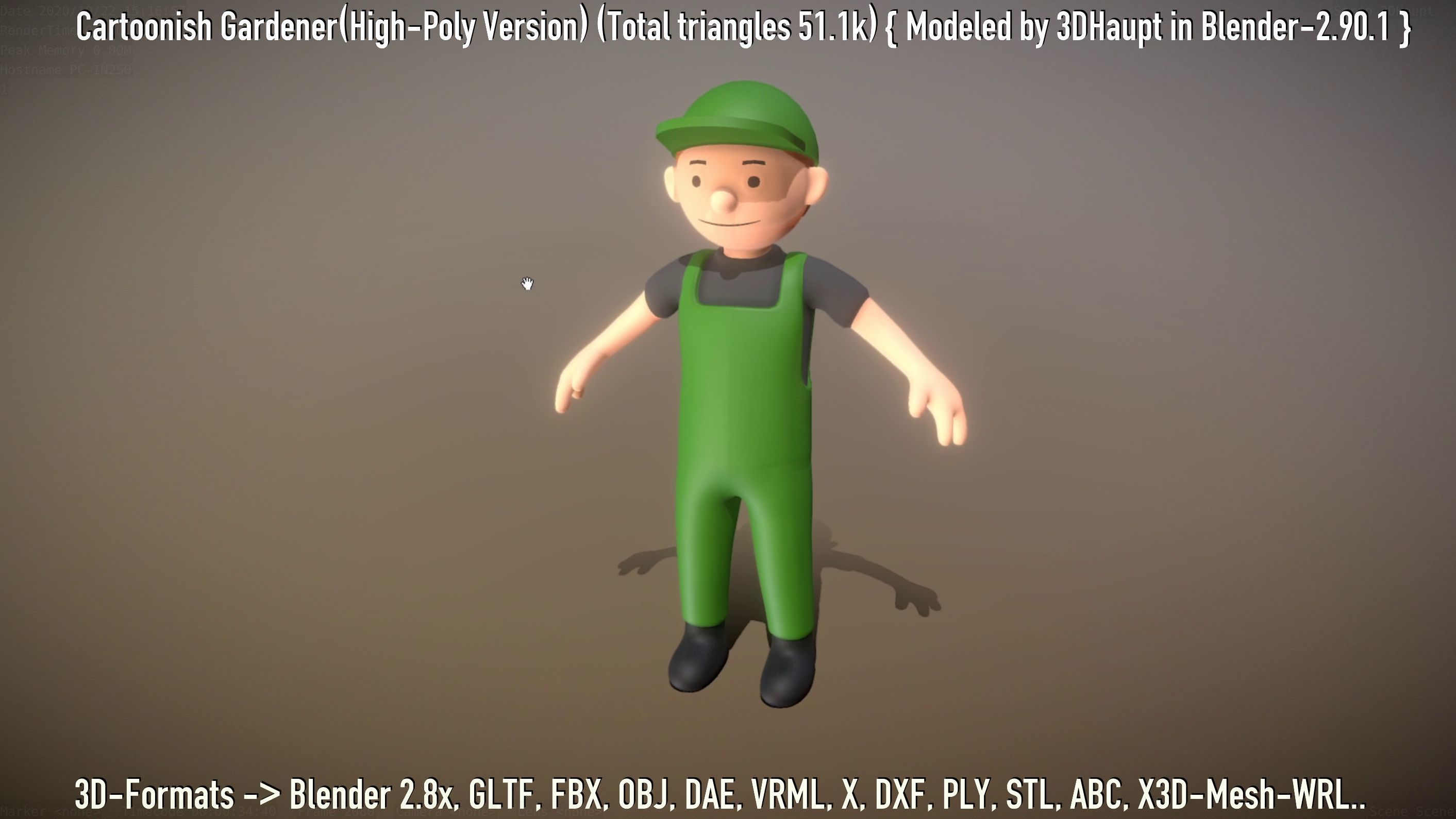 Cartoonish Gardener High-Poly Version Not Rigged 3D model_82