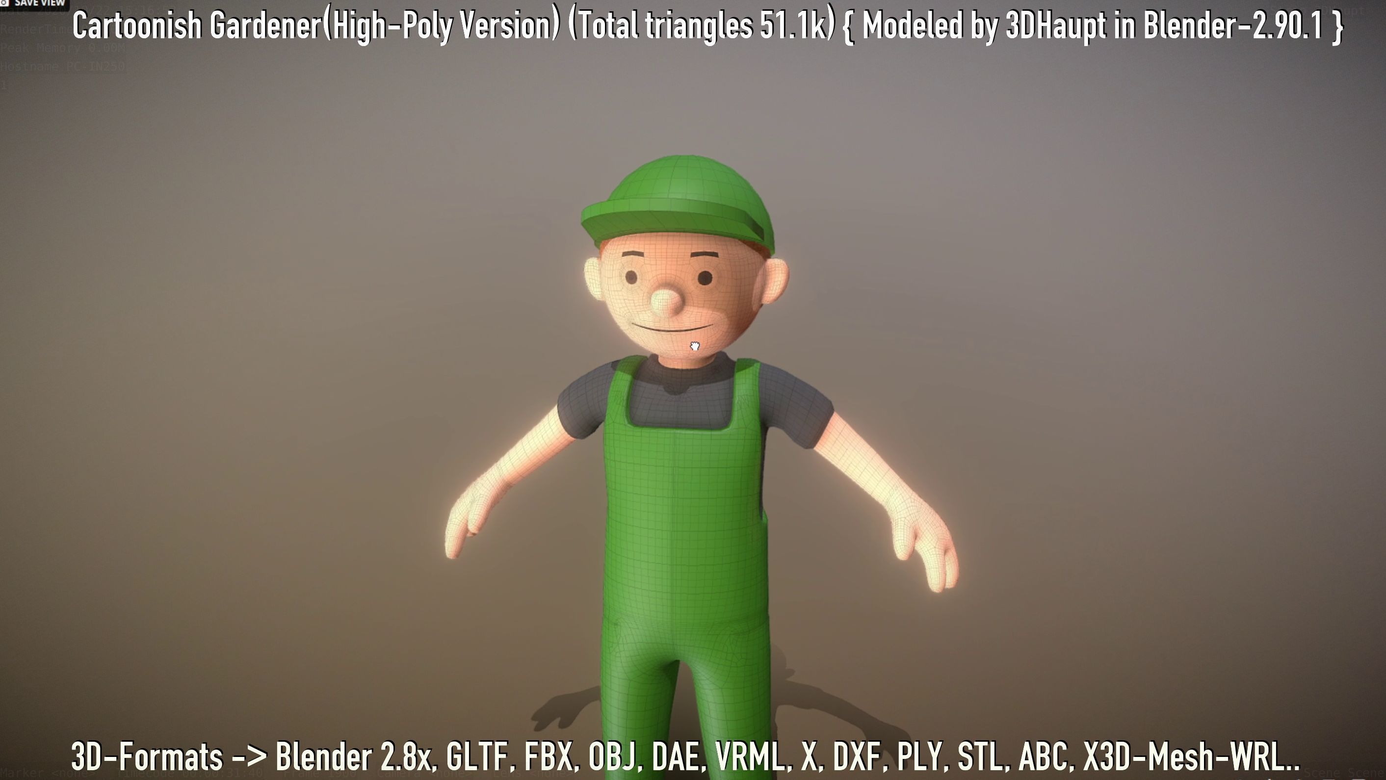 Cartoonish Gardener High-Poly Version Not Rigged 3D model_109