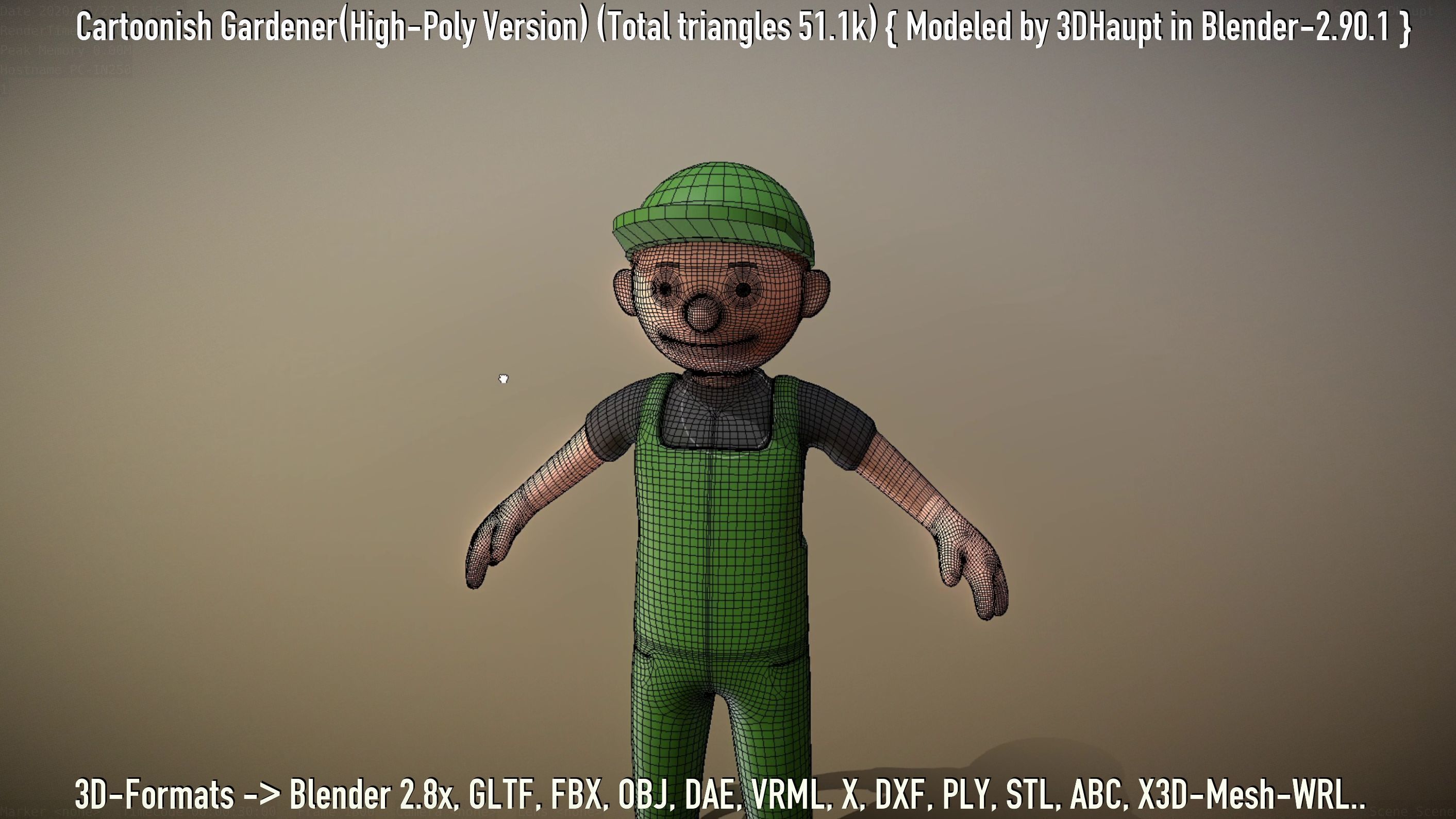 Cartoonish Gardener High-Poly Version Not Rigged 3D model_119