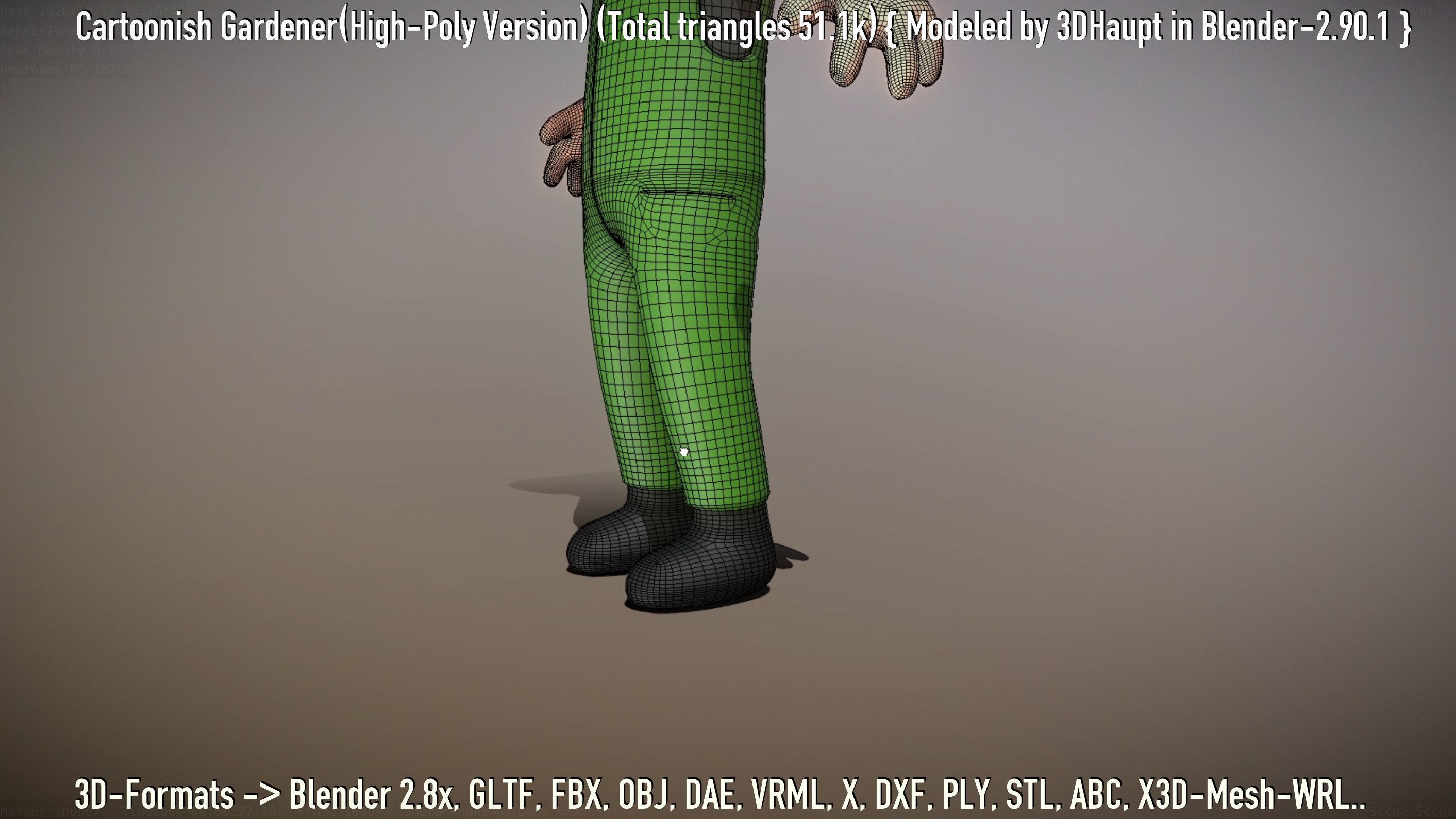 Cartoonish Gardener High-Poly Version Not Rigged 3D model_126