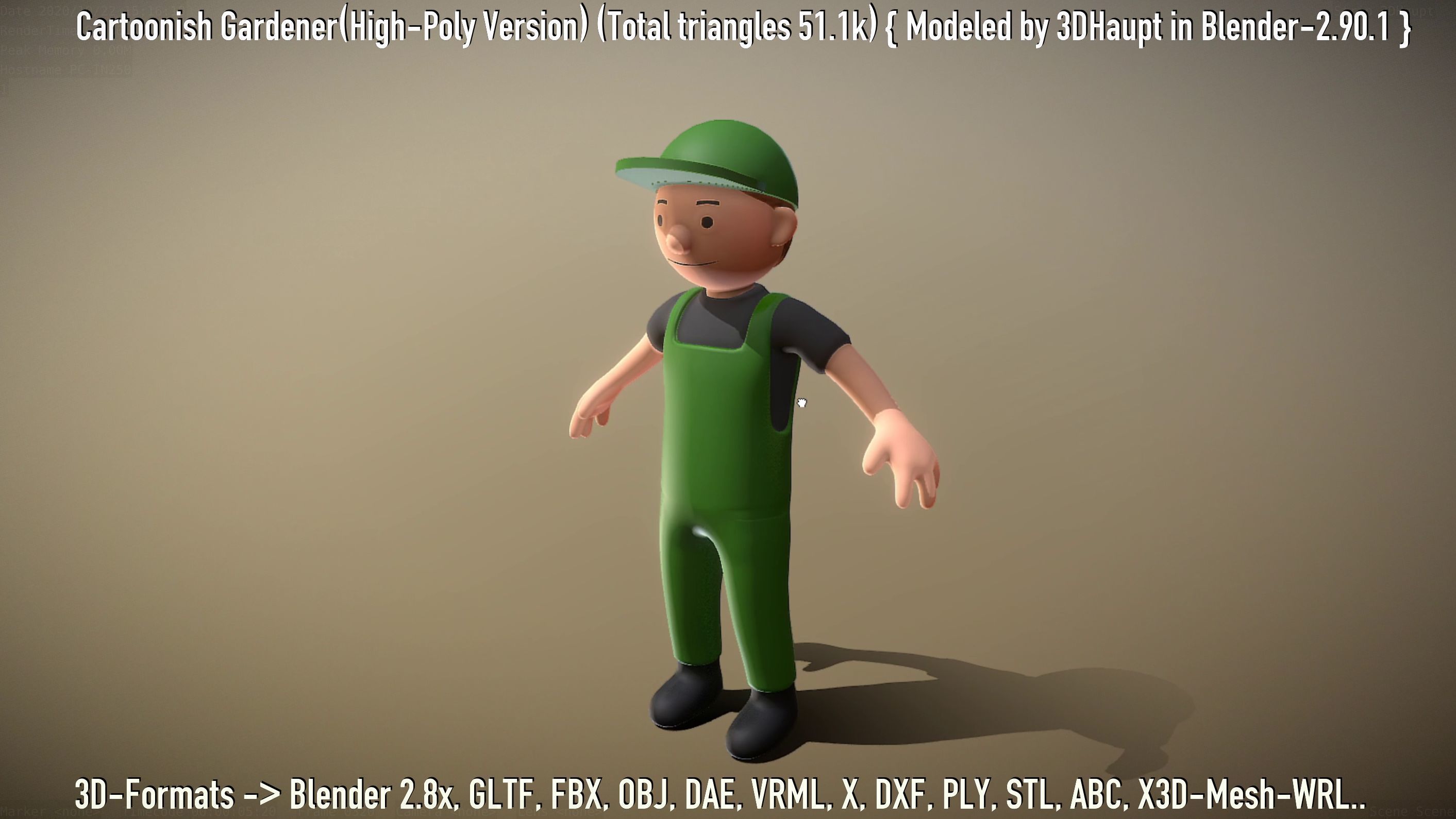Cartoonish Gardener High-Poly Version Not Rigged 3D model_75