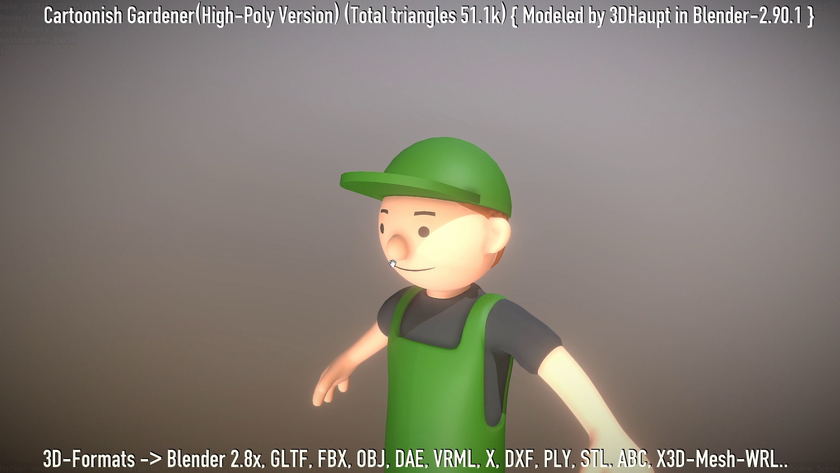 Cartoonish Gardener High-Poly Version Not Rigged 3D model_12
