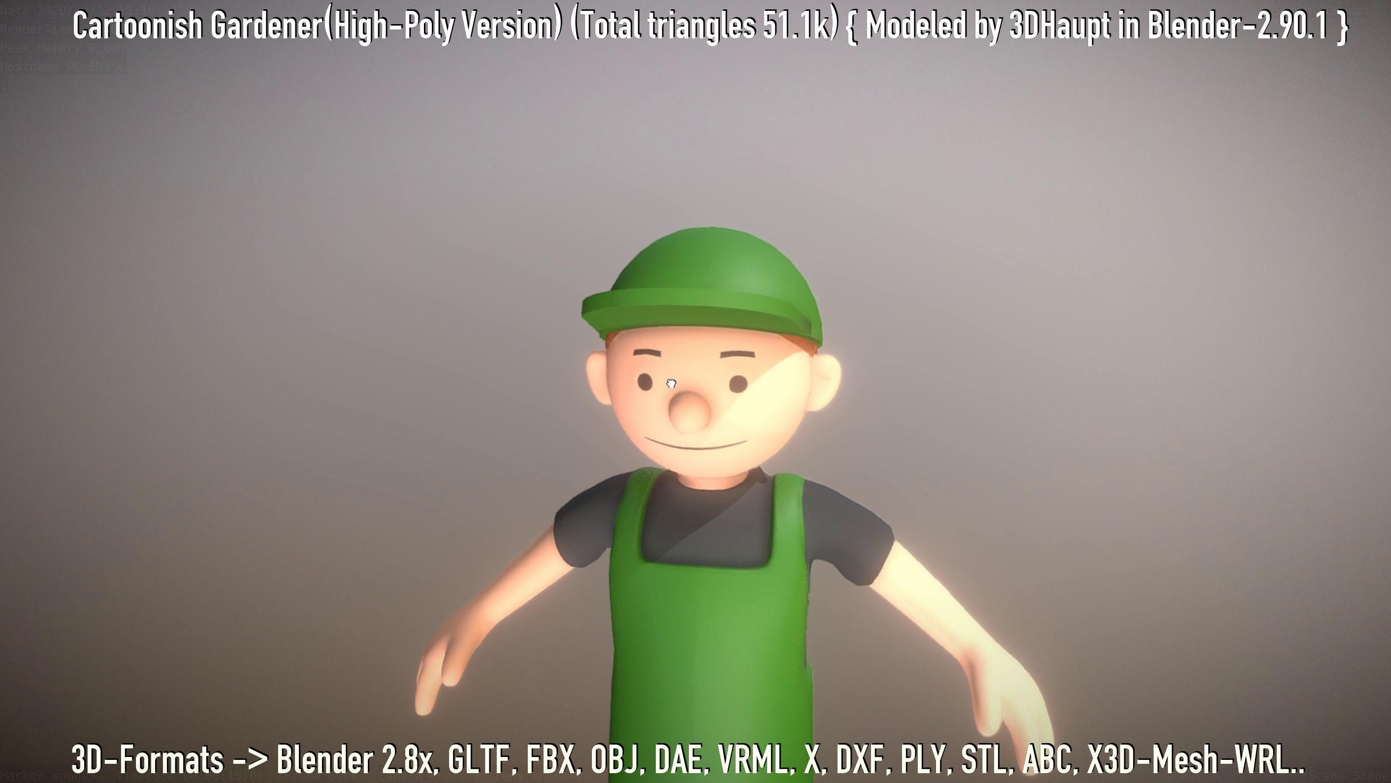 Cartoonish Gardener High-Poly Version Not Rigged 3D model_127