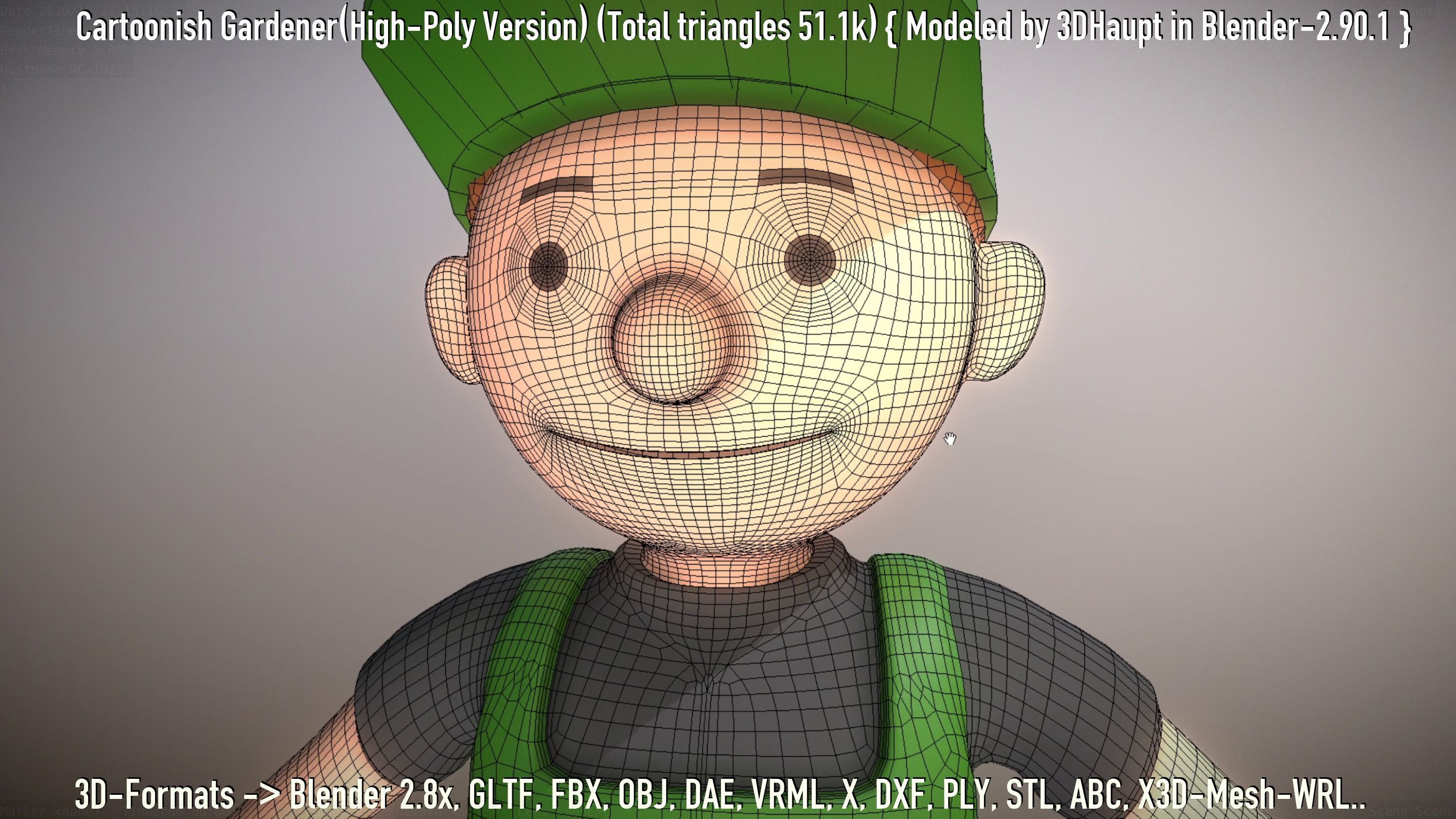 Cartoonish Gardener High-Poly Version Not Rigged 3D model_6