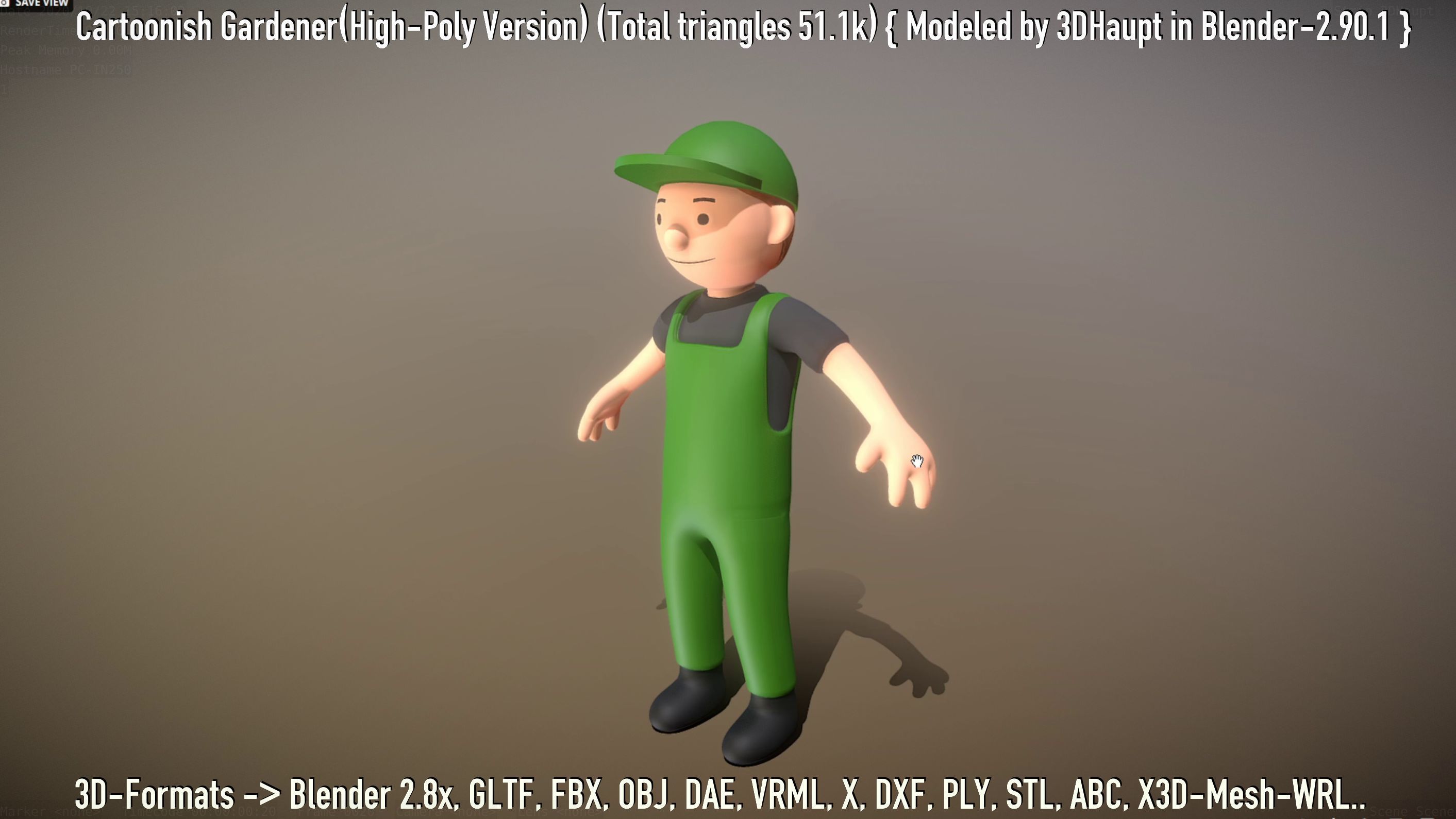 Cartoonish Gardener High-Poly Version Not Rigged 3D model_117