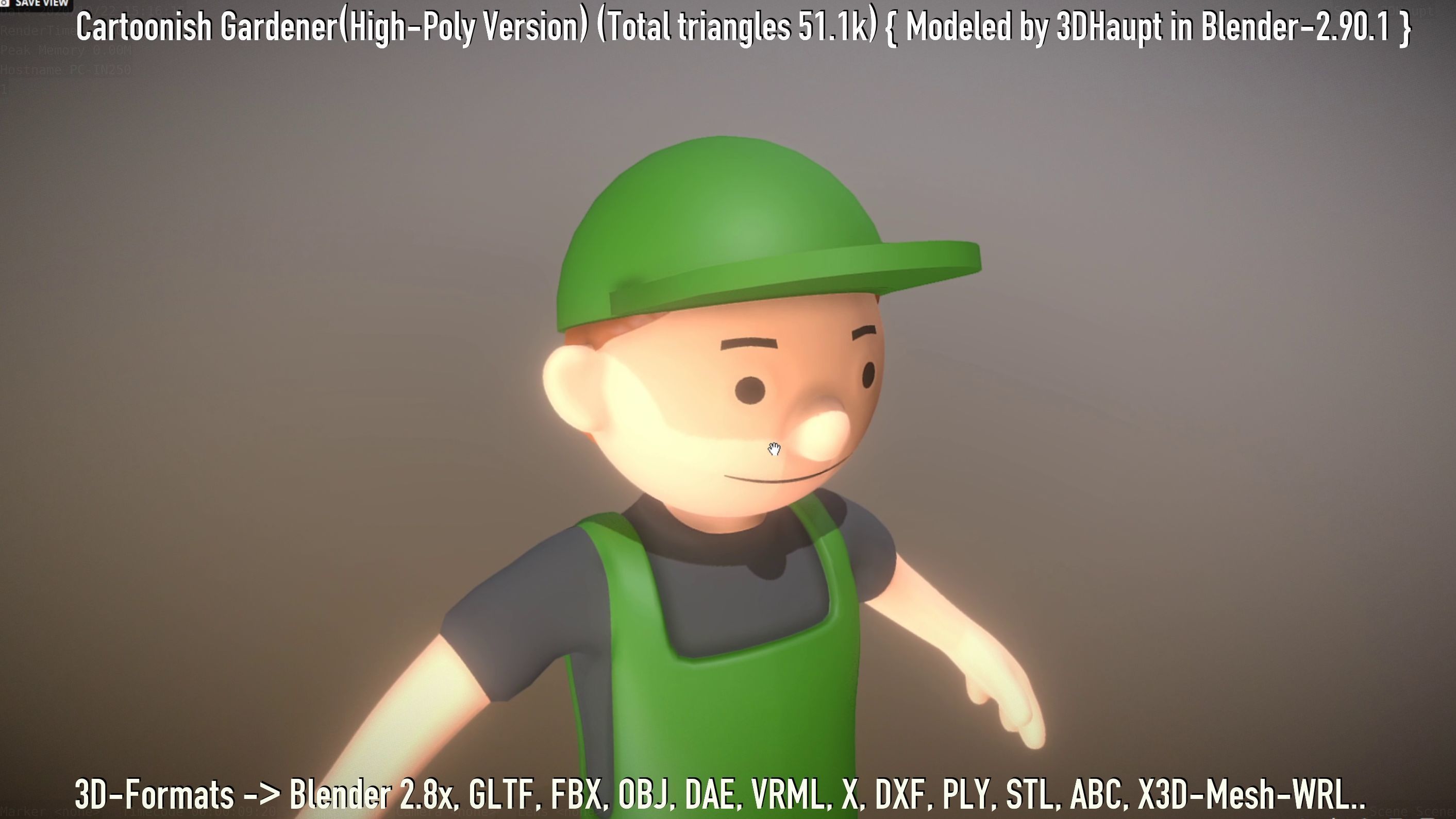 Cartoonish Gardener High-Poly Version Not Rigged 3D model_100