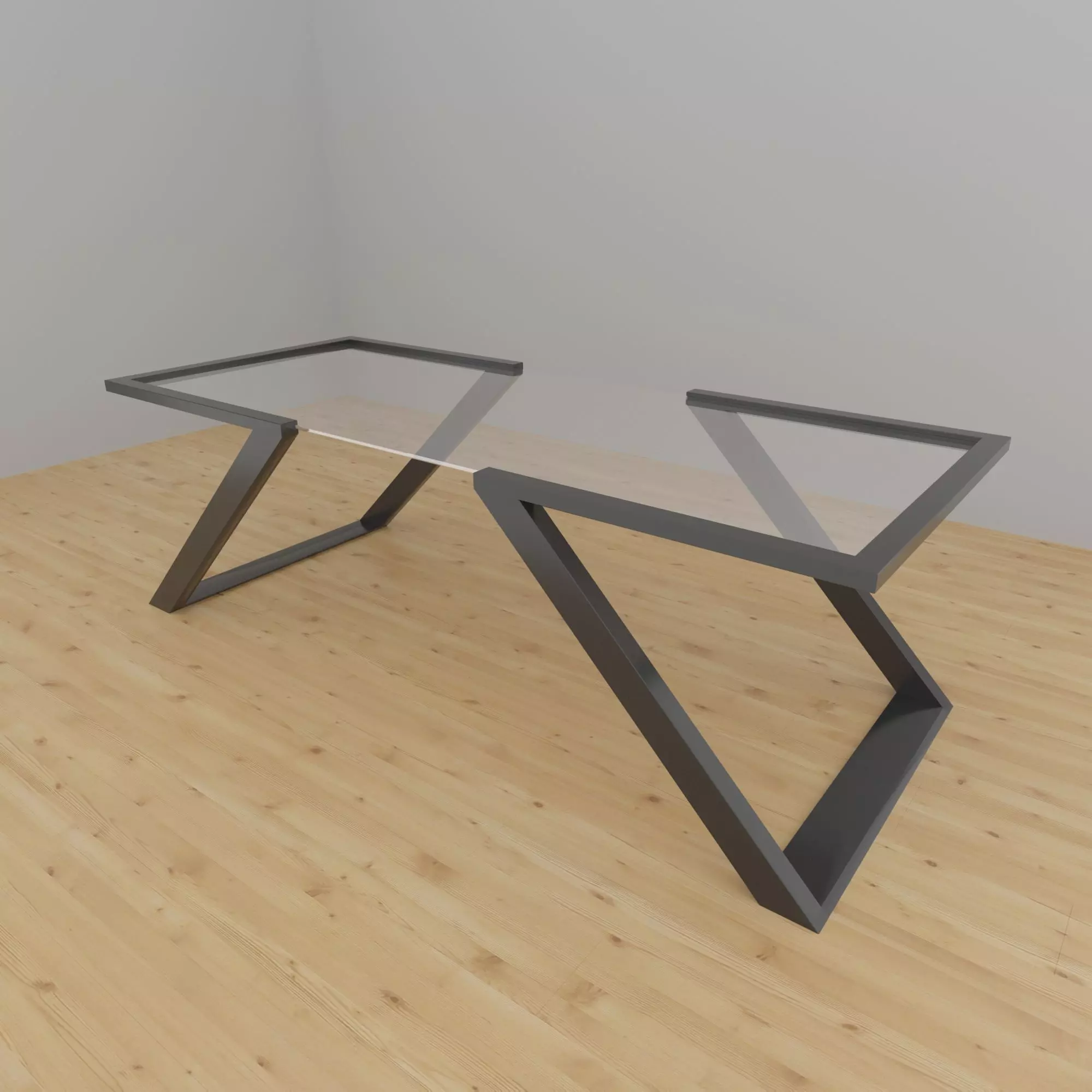 Table glass with metal legs 3D model_0