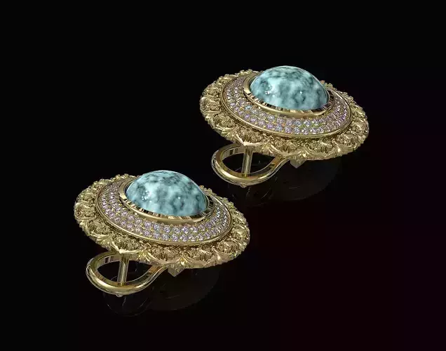 Oriental Cabochon Earrings 3D print model