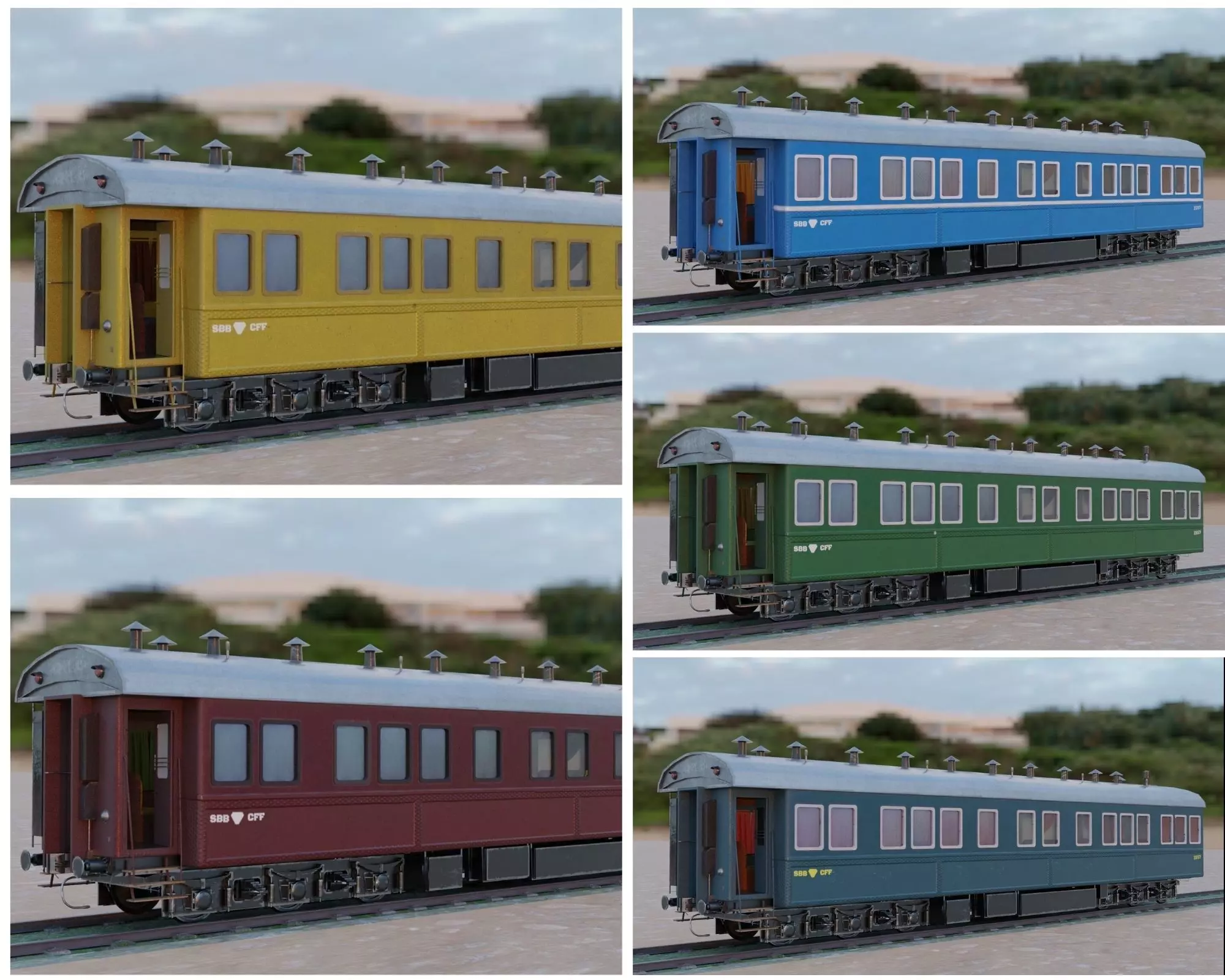 Steam Passengers Car Low-poly 3D model Low-poly 3D model Low-poly 3D model